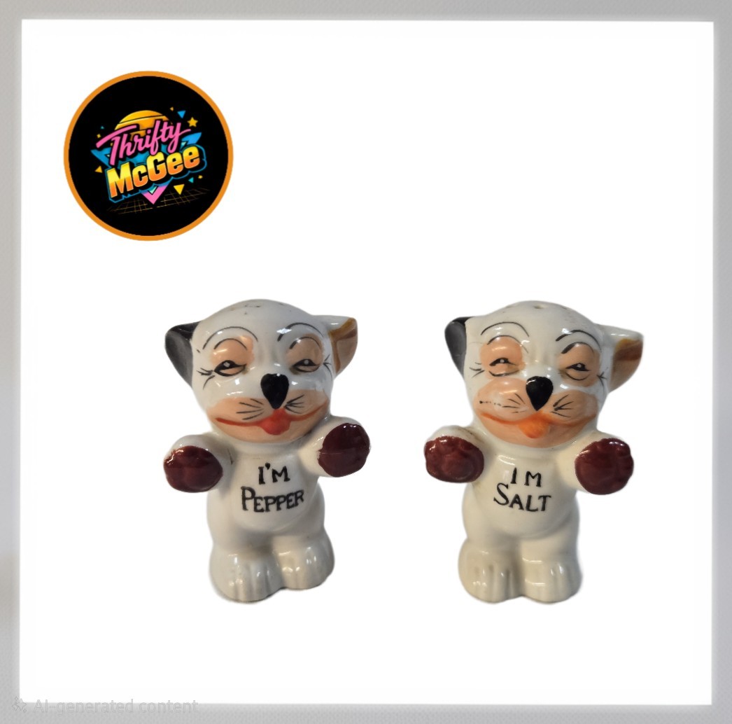 Vintage Lusterware Bonzo Dogs Salt and Pepper: I’m Salt I’m Pep Japan 1930s