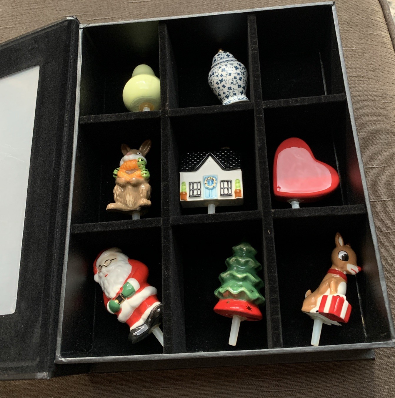 Nora Fleming Lot of 8 Minis & Black Keepsake box.
