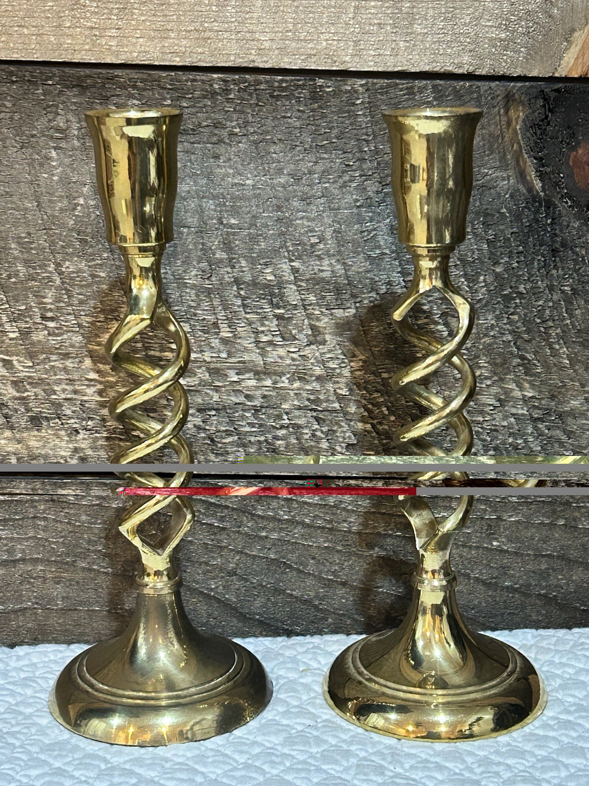 Vintage Pair of Open Barley Twist Brass Candle Sticks 7.5” Spiral