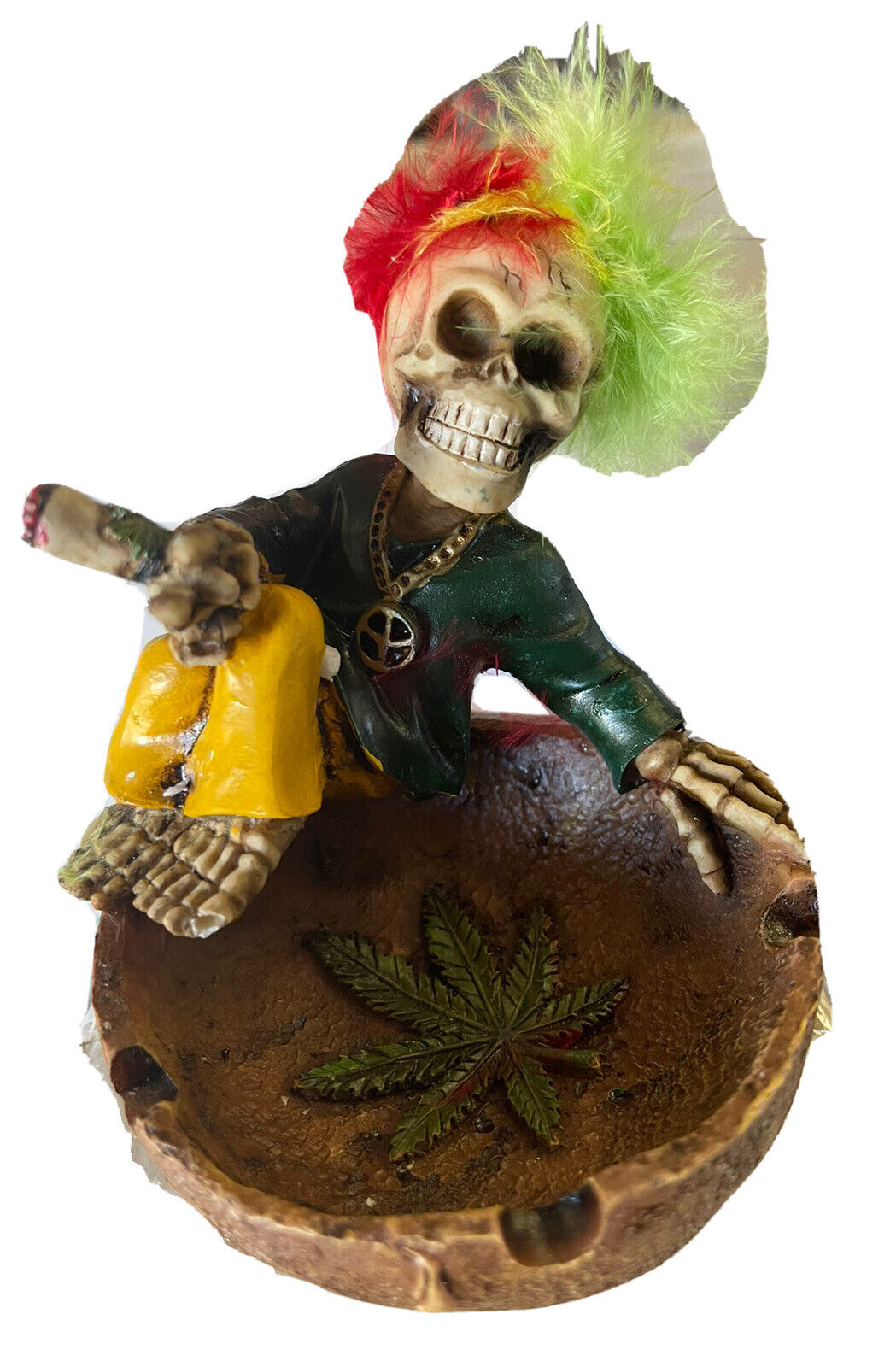 Resin Deadhead Skull Head Ashtray Ash Holder Skeleton Statue Art Halloween