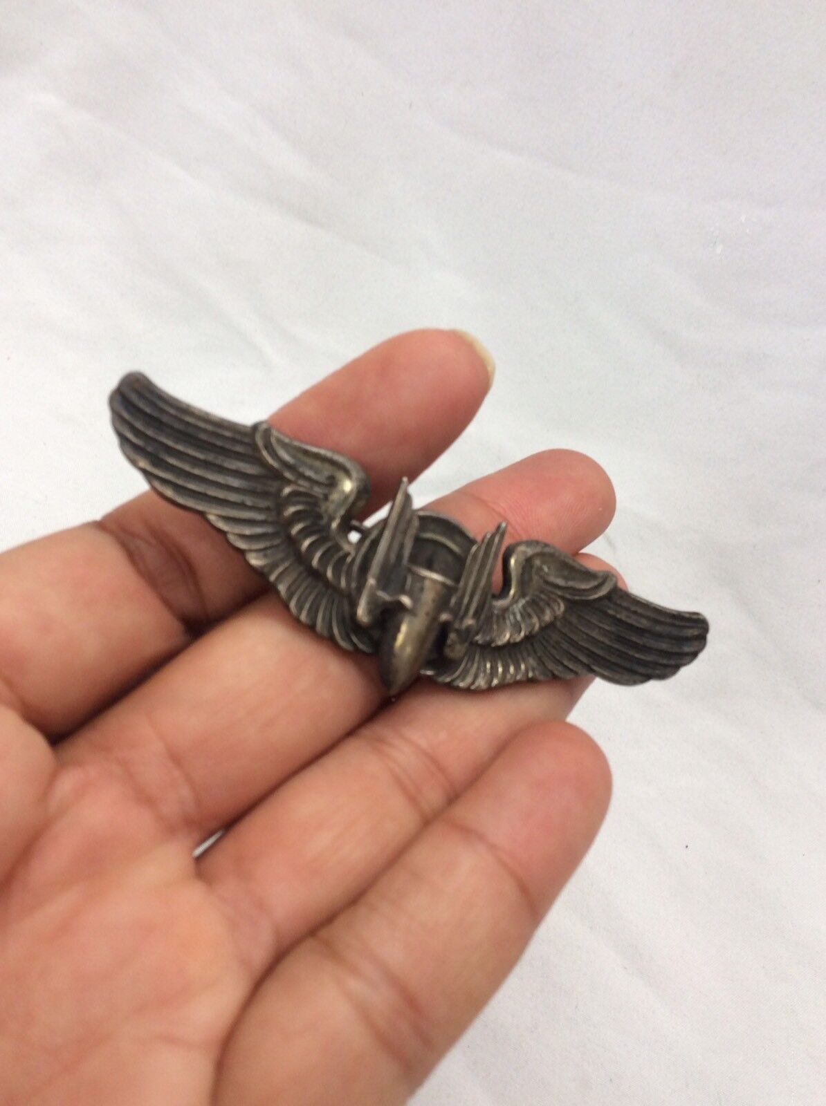 Nice US air force  sterling gunner wings pin 3 inches Vtg