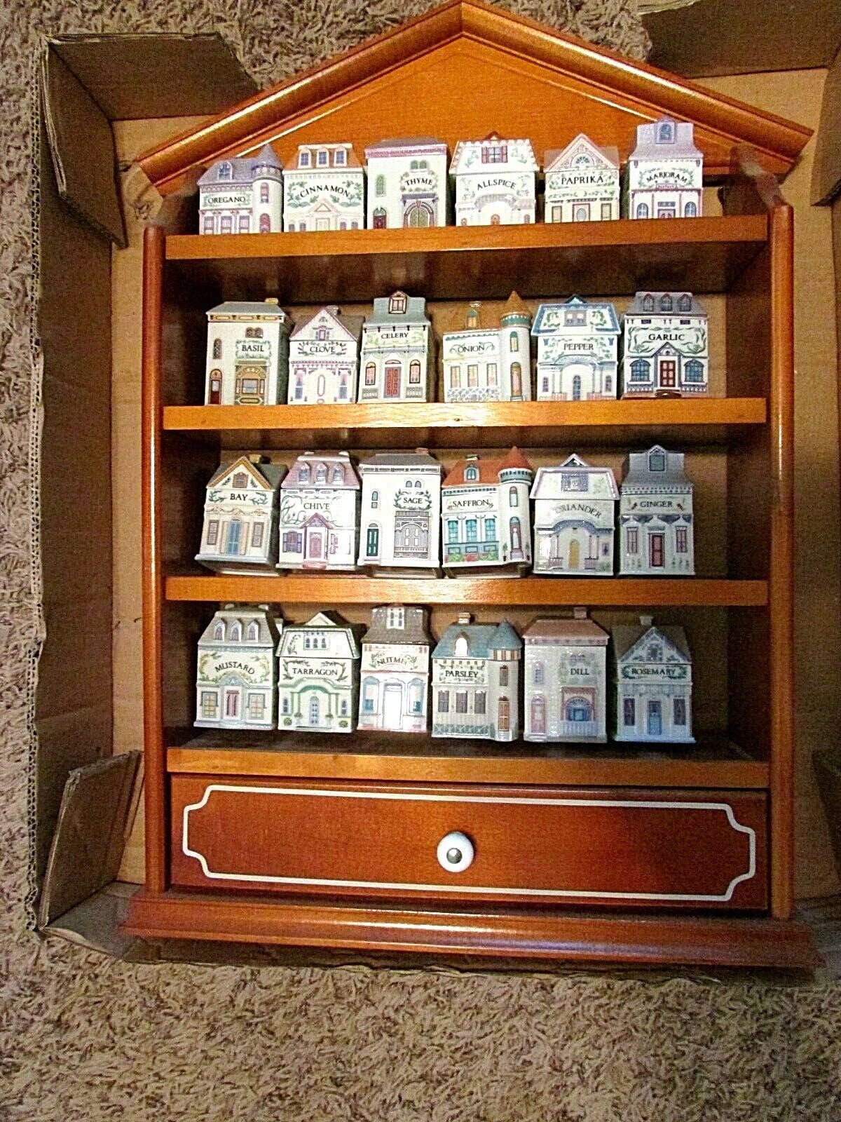 Lenox Spice Village with 24 Porcelain Spice Houses - New In Original Box - 1989