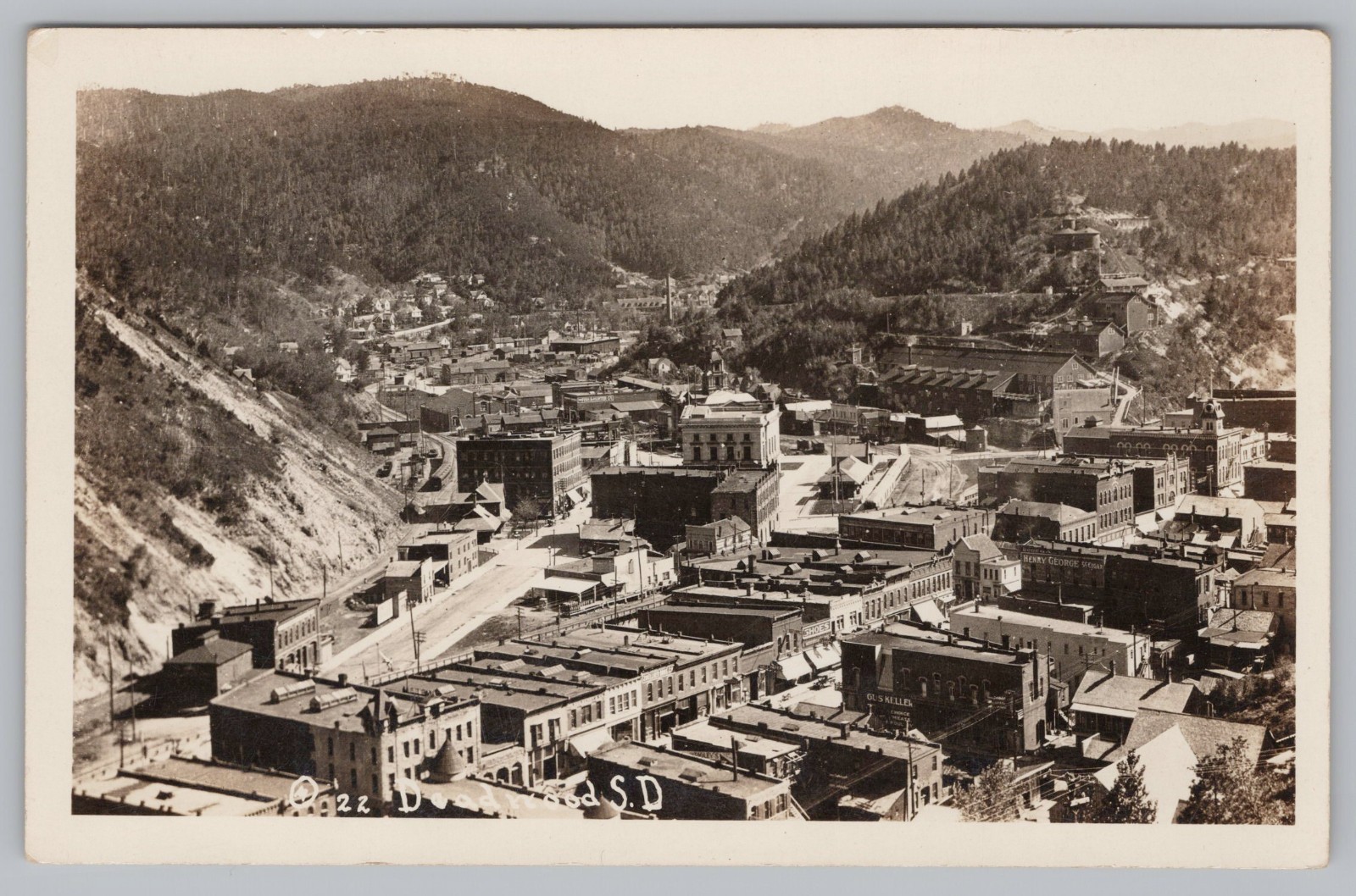 RPPC Bird's Eye View of Deadwood SD South Dakota Real Photo Postcard 1910s
