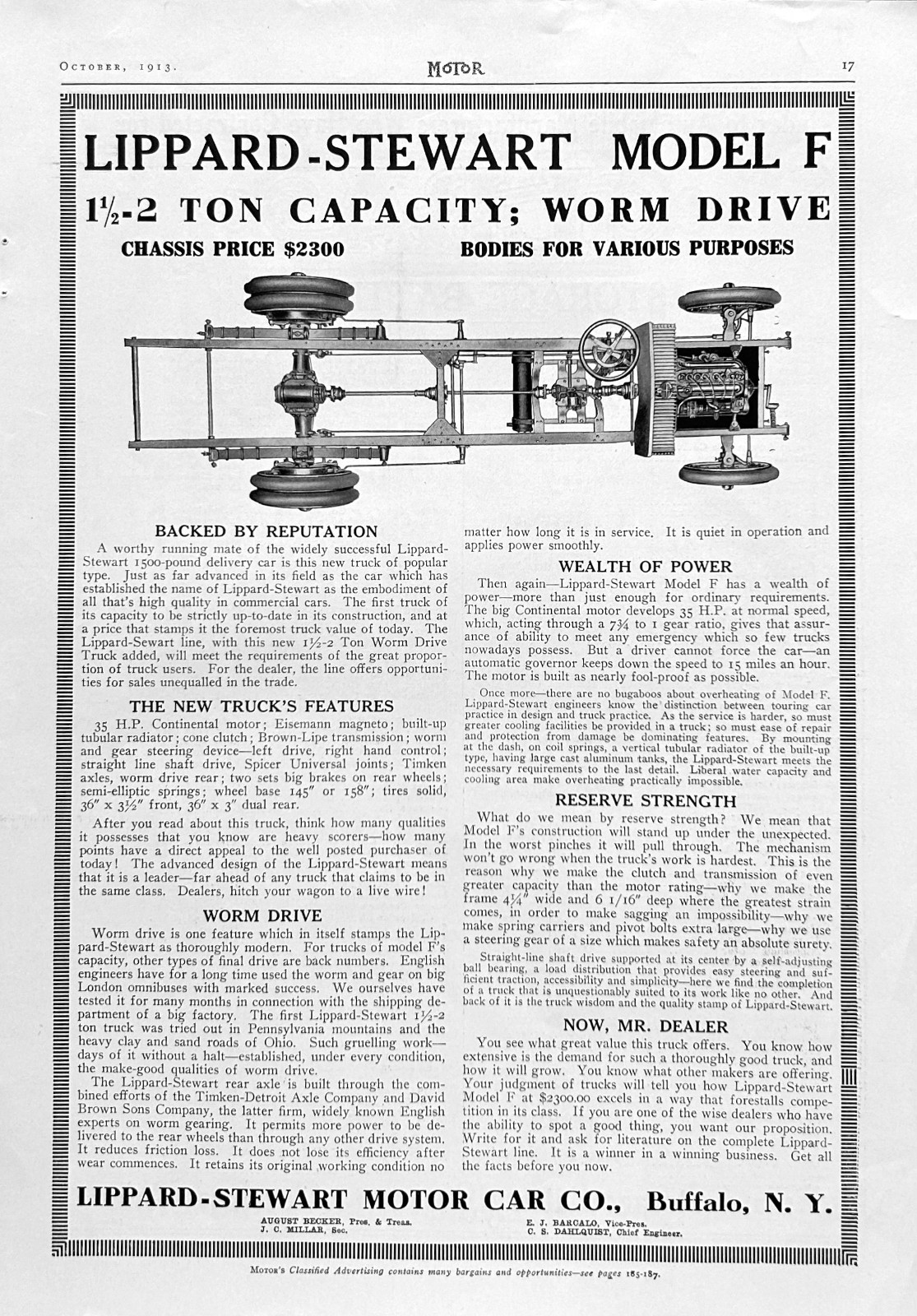 1913 Ad Lippard Stewart Motor Car Co Buffalo NY Model F 1 1/2 - 2 Ton Truck