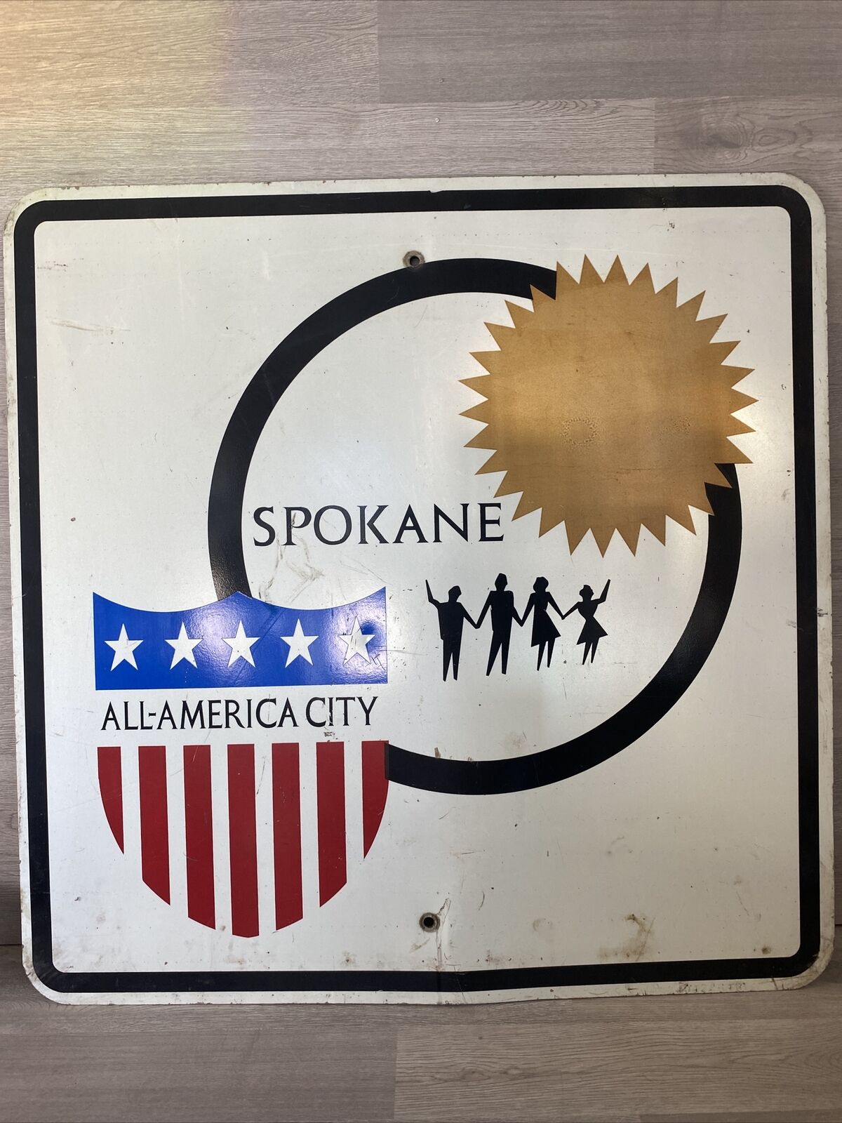 RARE Spokane Washington 1970s “All American City” Authentic Street Sign Retired 