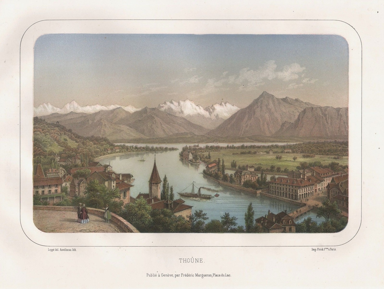 Thun Switzerland View Lithograph 1850