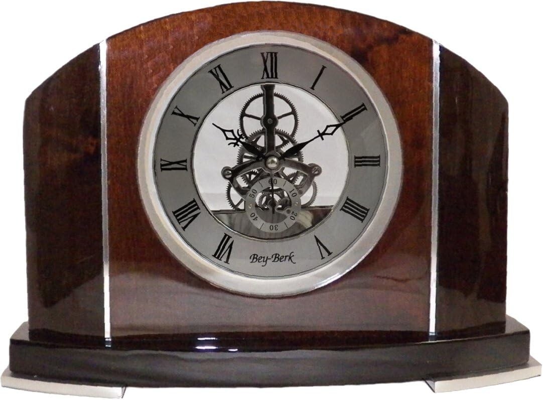 Bey-Berk CM683 Cairo, Lacquered Wood Stainless Steel Accents Quartz Clock