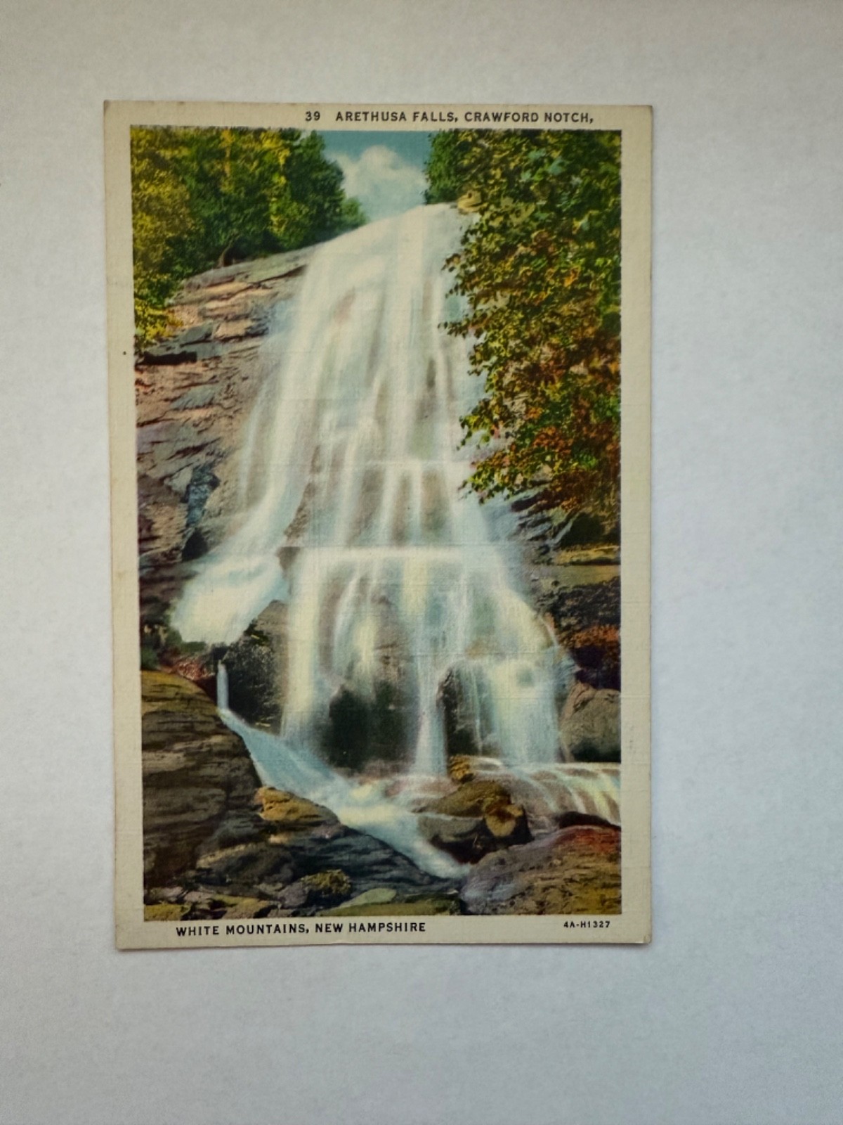 White Mountains New Hampshire Arethusa Falls Crawford Notch LP Postcard Vintage White Mountains New Hampshire Arethusa Falls Crawford Notch LP Postcard Vintage