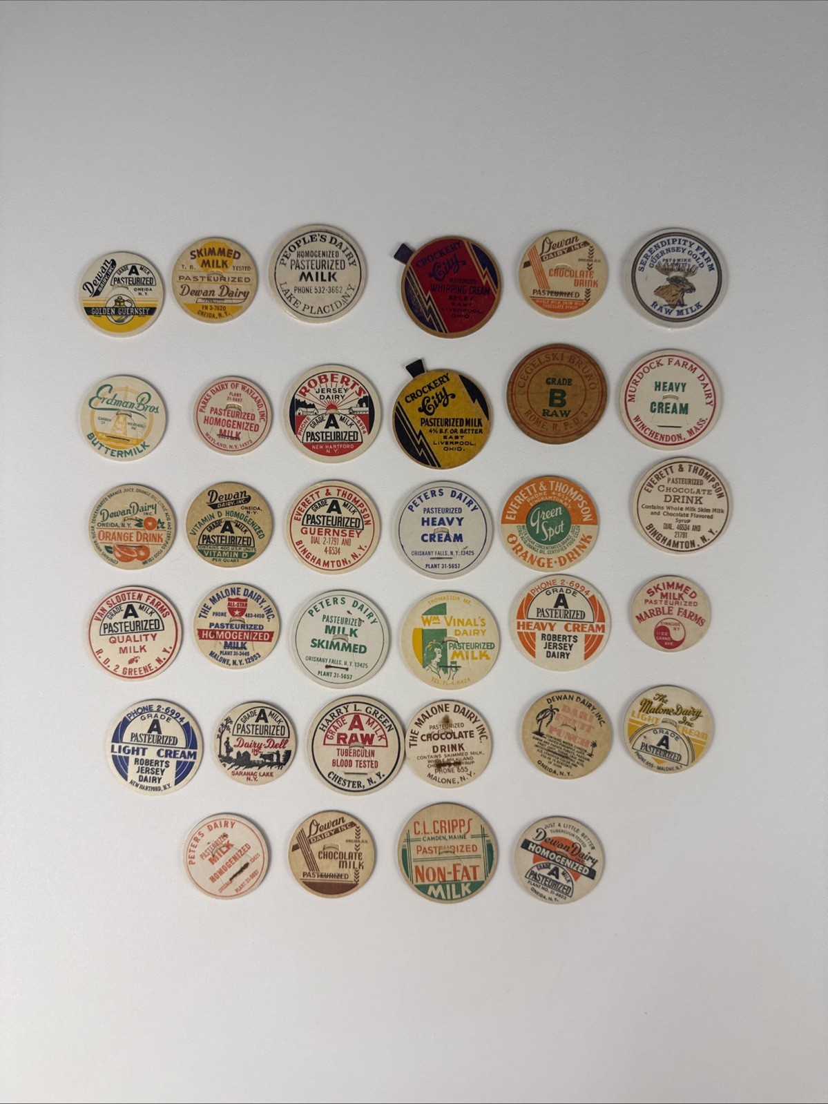 Vintage Dairy Milk Bottle Caps Complete Set of 34 Unique - NOS New Old Stock