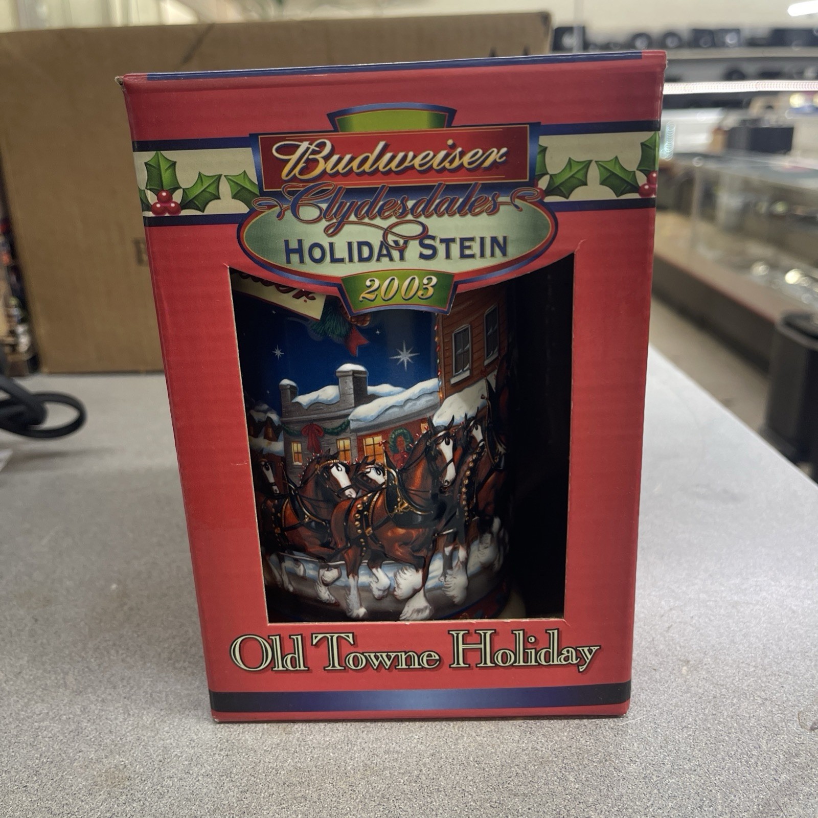 Budweiser Old Towne Holiday Beer Stein 2003 With Papers In Box