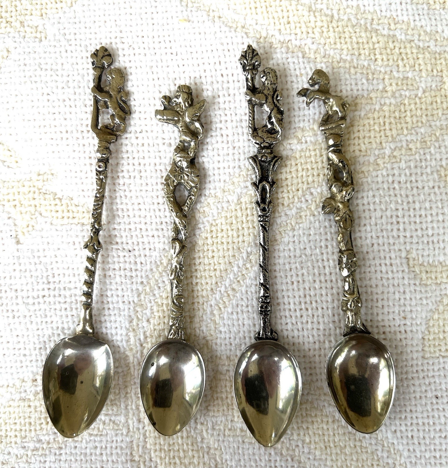 lot of 4 vintage silver plate ornate figural Italian collector Demitasse spoons