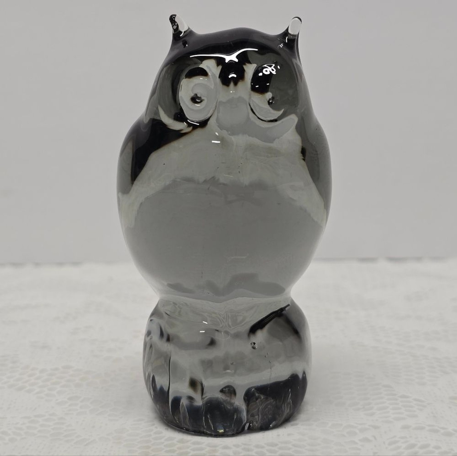 Vintage Danish C.E.FRITZSHCE Smokey Glass Owl Figurine Paperweight Scandinavian