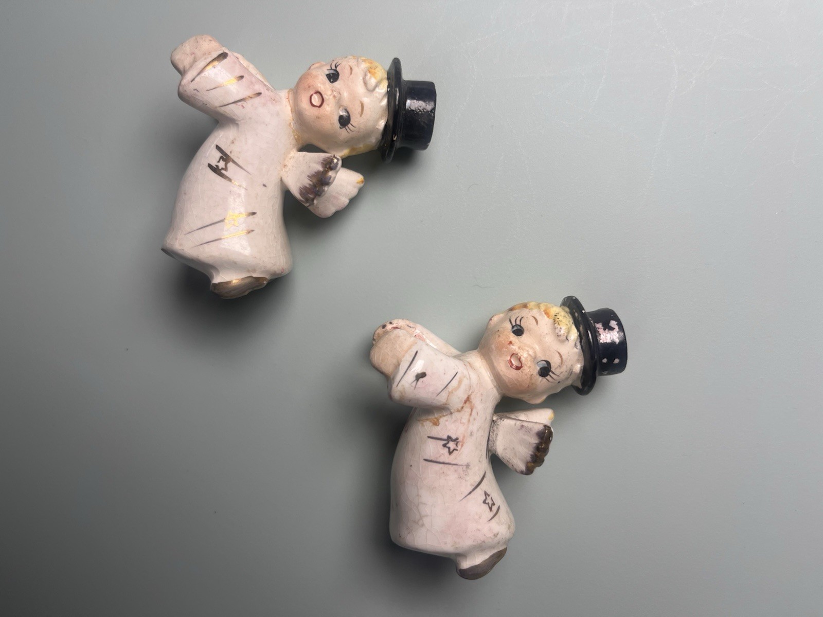 Vintage Relco Japan Ceramic Angels with Top Hats Figurines - MCM Kitsch