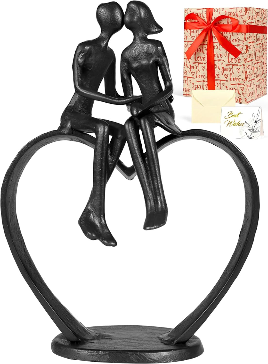 Gifts for Wife, Kissing Couple & Loving Heart Statue Cast Iron Sculpture Decor, Gifts for Wife, Kissing Couple & Loving Heart Statue Cast Iron Sculpture Decor,