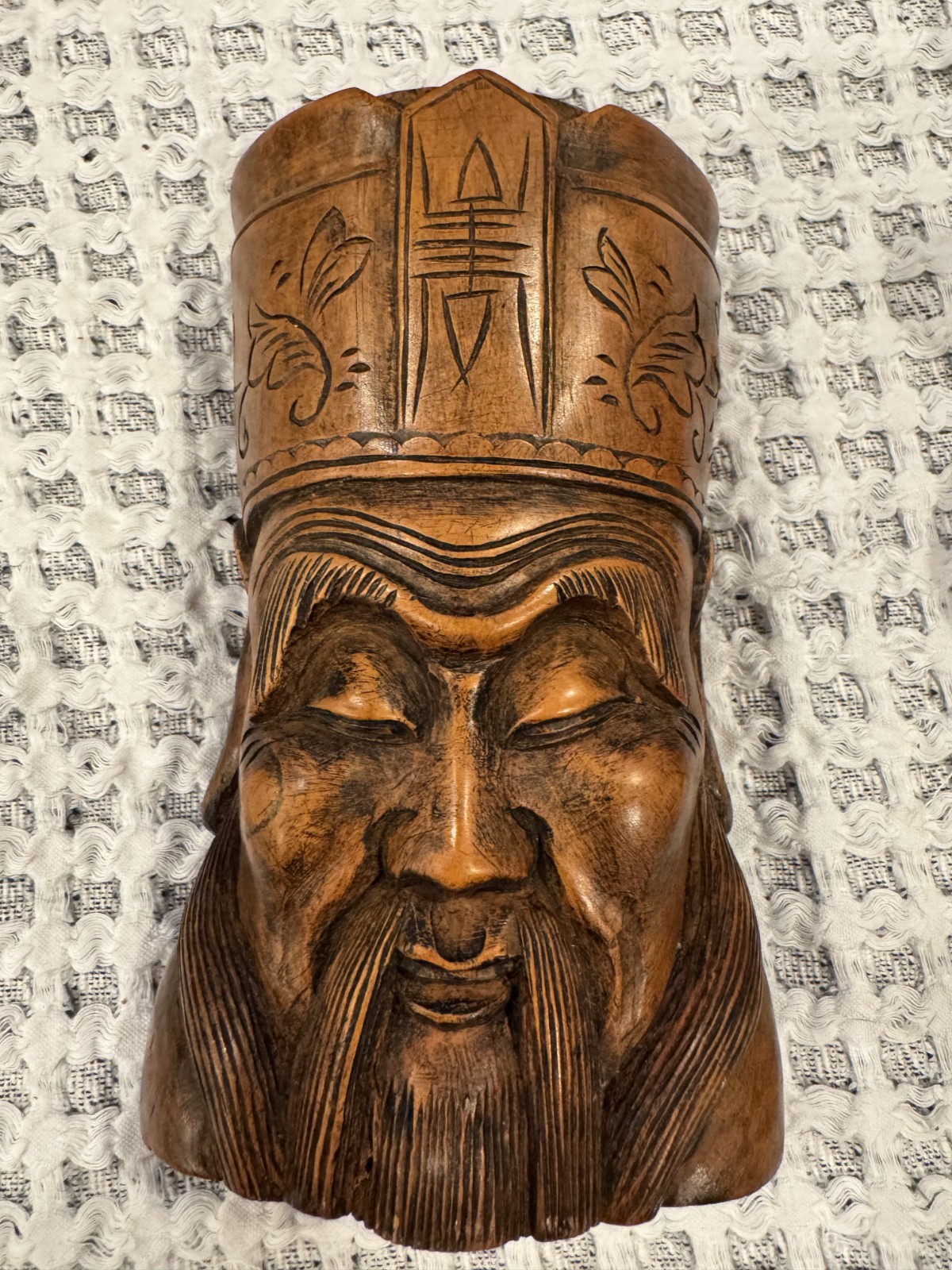 Unique Vintage Asian Wood Hand Carved Elder Wise Man Head Bust 