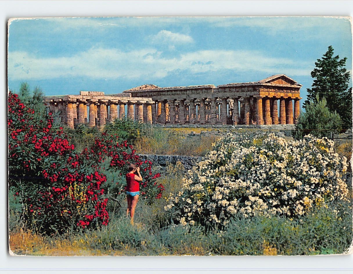 Postcard Basilica and Temple of Neptune Paestum Italy
