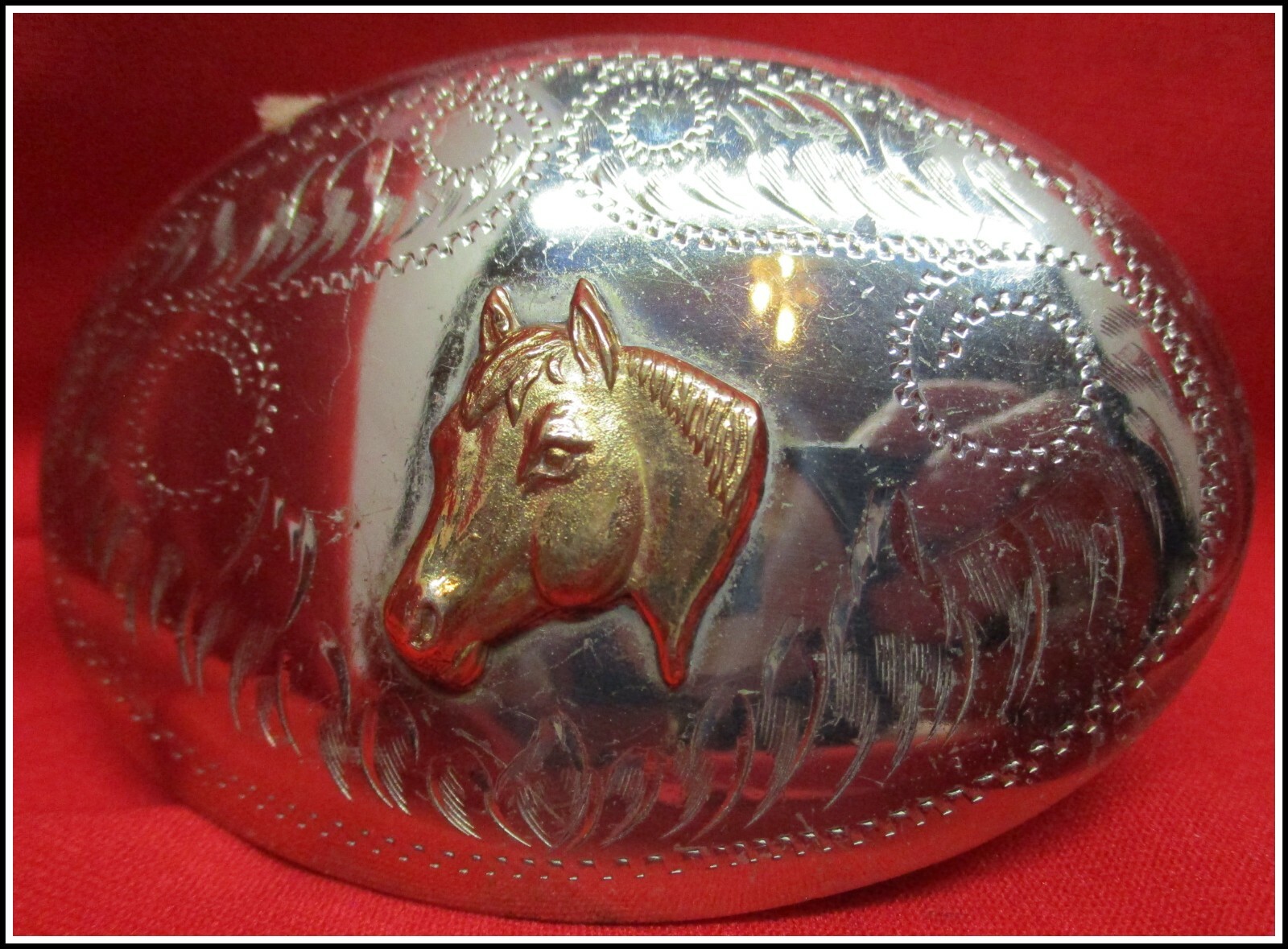 Awesome COMSTOCK German Silver Horse Head Hand Engraved Cowboy Belt Buckle 