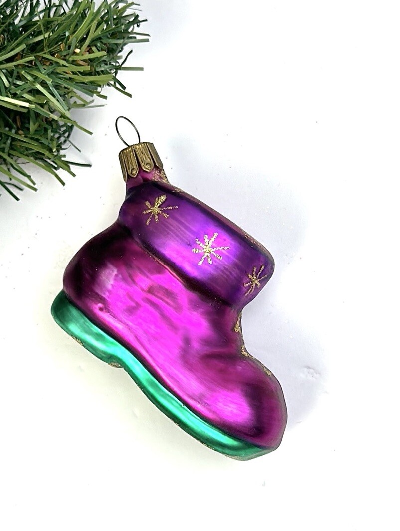 Vintage Blown Glass Christmas Ornament Purple Boot made in Germany