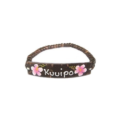 Hawaiian Hand Painted Coconut Shell Kuuipo Light PInk Elastic Flower Bracelet