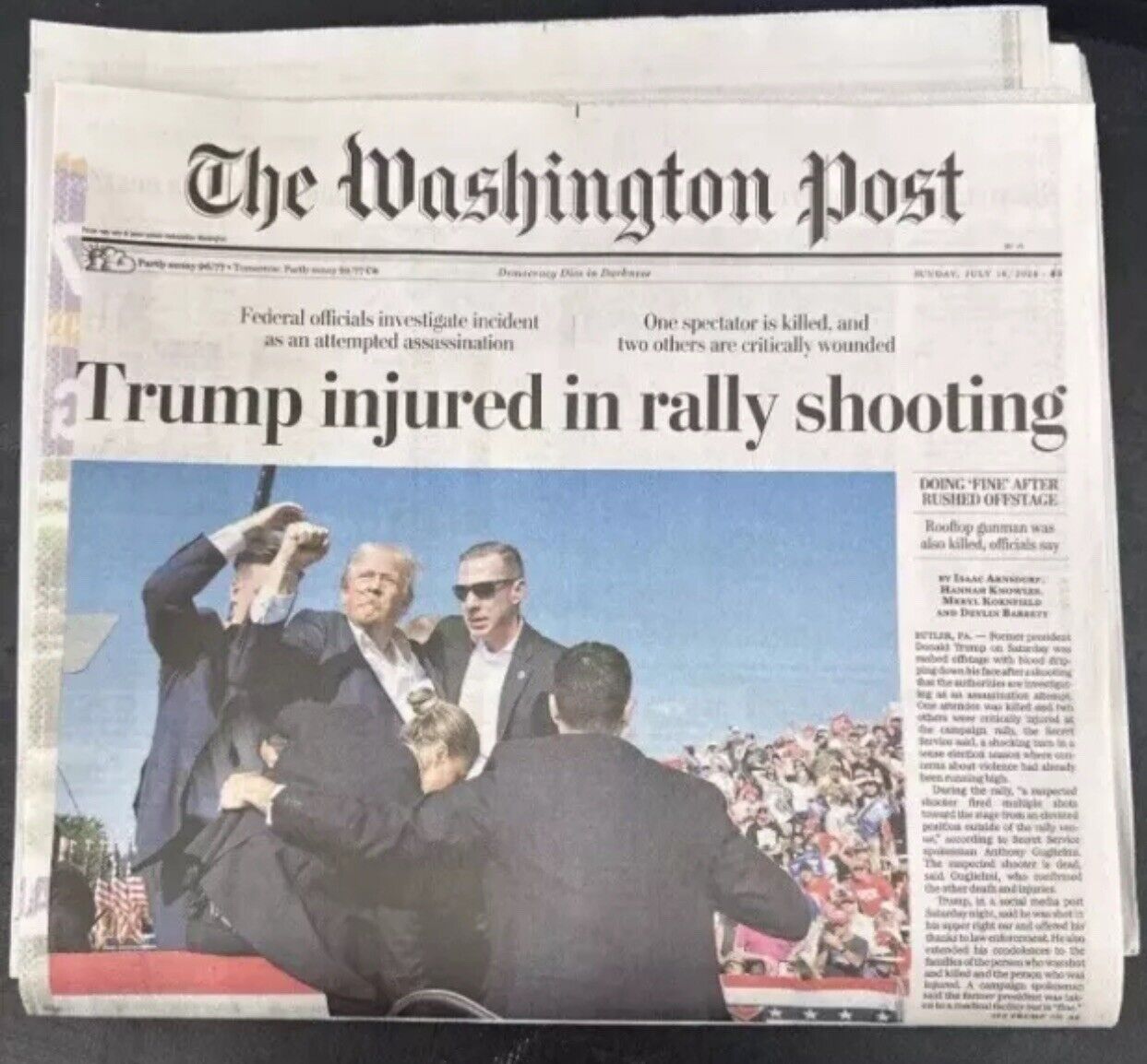 The Washington Post Sunday July  14 2024 Trump Injured in Rally Shooting Shot