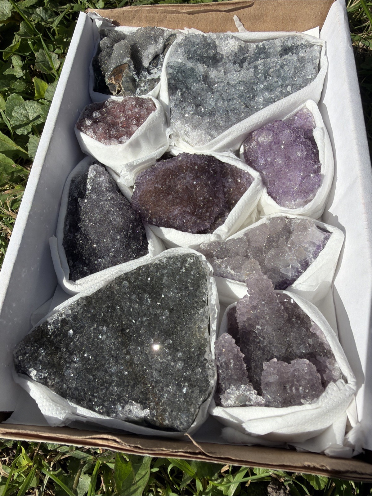Uruguay Rainbow Amethyst Druzy Agate Crystal Flat Natural Mineral Specimens