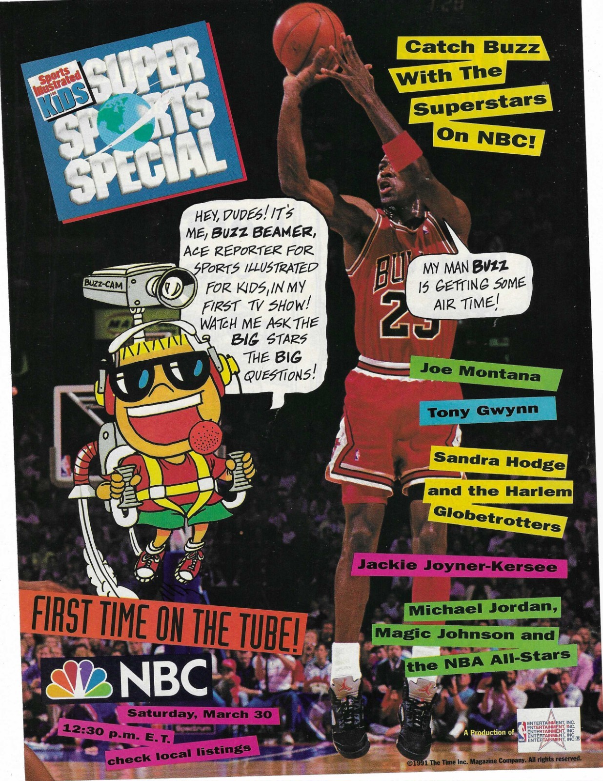 MICHAEL JORDAN  BUZZ BEAMER  SUPER SPORTS SPECIAL  NBC  ORIGINAL PRINT AD