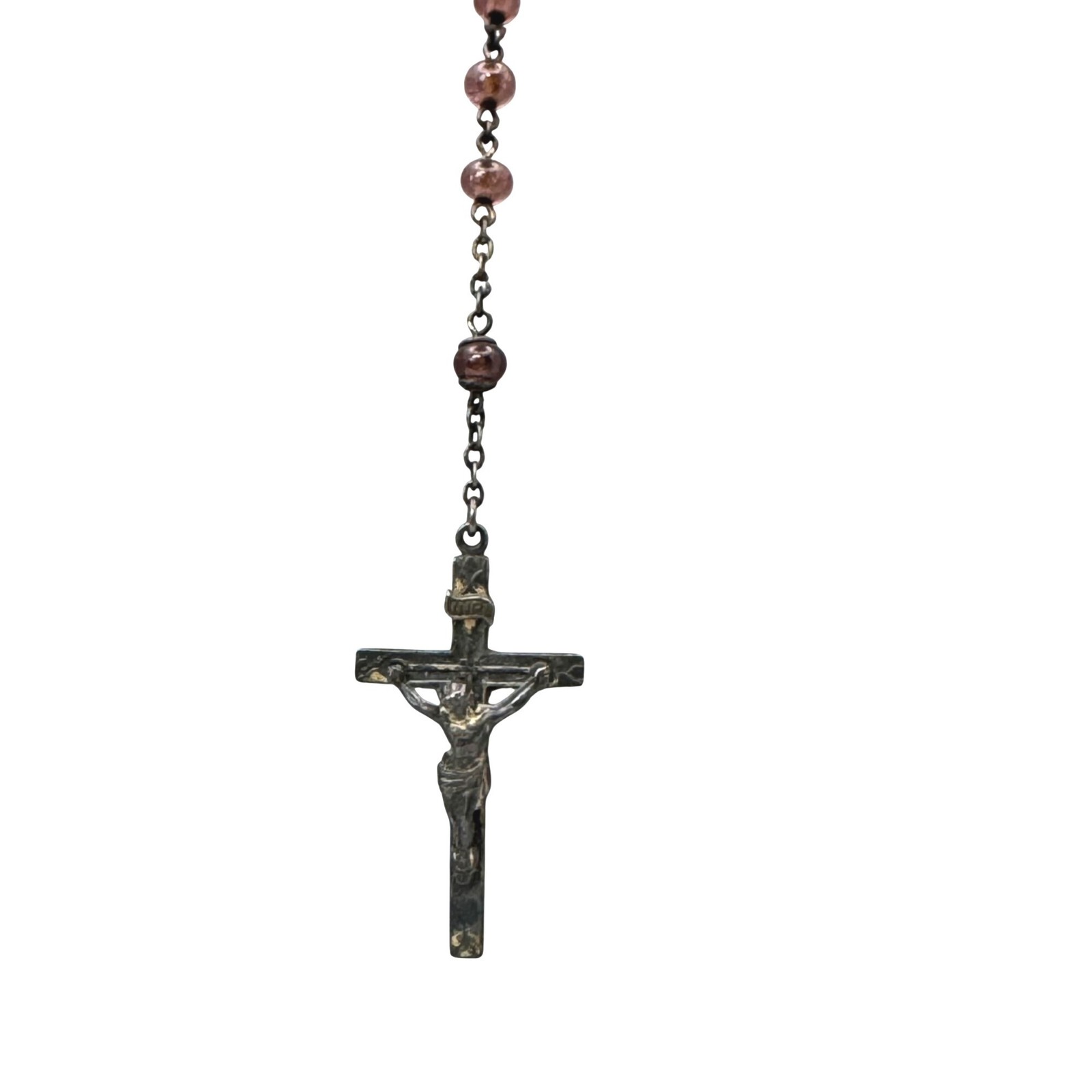Antique Sterling Silver Rosary Red Beads Crucifix Pendant 25g Religious Signed