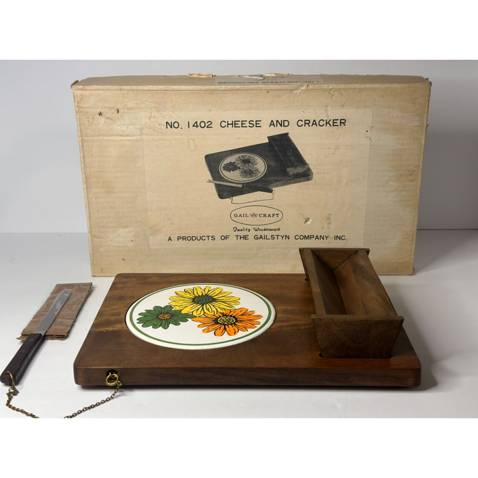 VTG MCM Gail Craft Cheese/Charcuterie & Cracker Board #1402 Original Box Serving