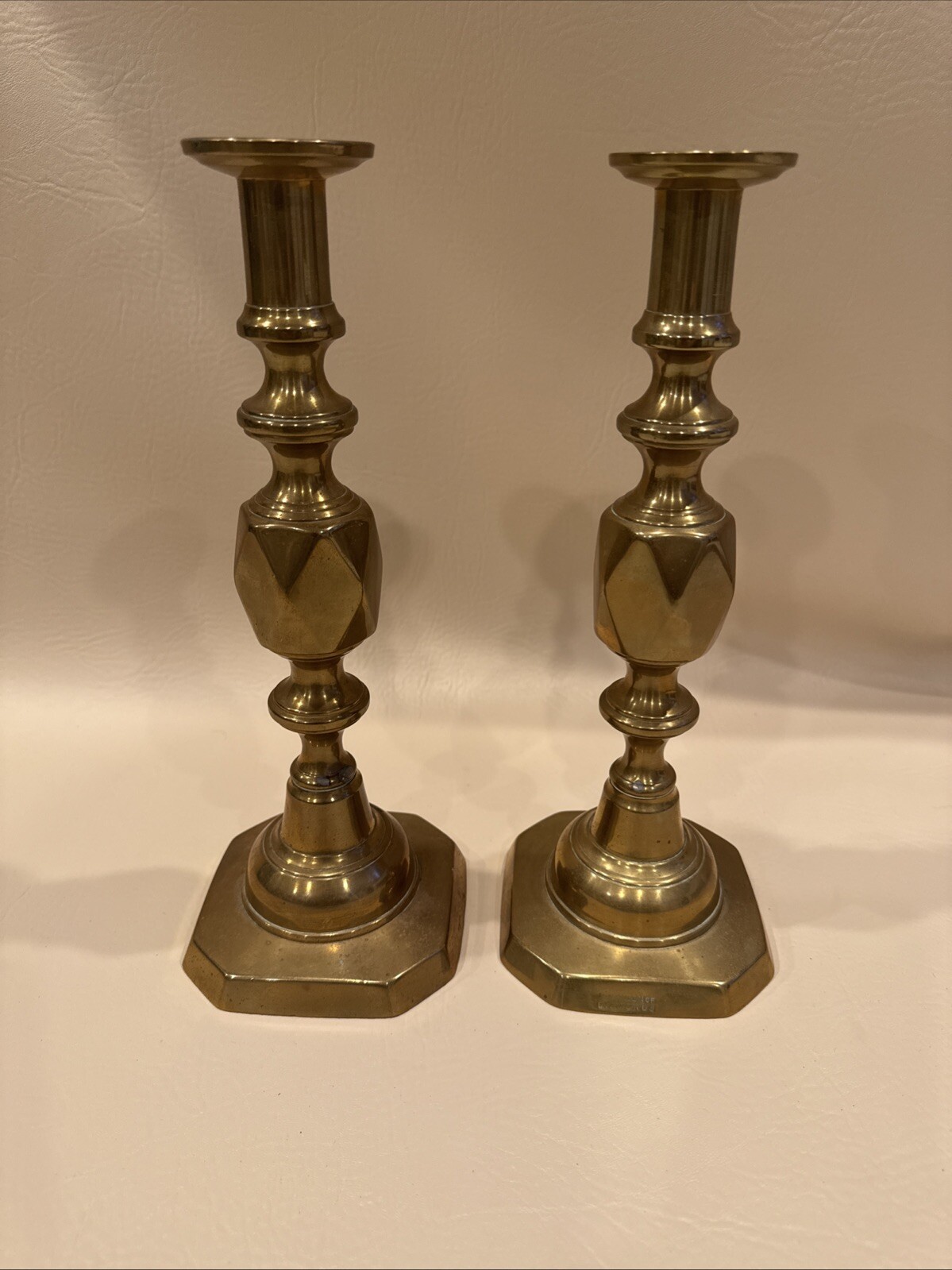 Antique Brass Candlesticks Pair The Queen Of Diamonds