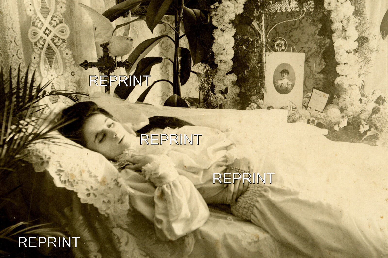 REPRINT  Postmortem Photo 4 X 6 CIRCA 1900 Young Women on Daybed