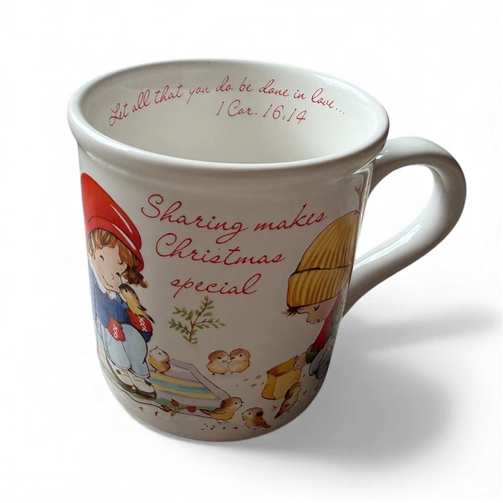 1985 GENTLE HEARTS MUG | VINTAGE | CHRISTMAS | 61703 | 1 COR 16:14 | SHARING
