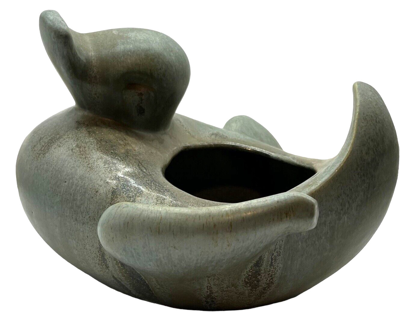 Vintage Art Pottery Ceramic Duck in Flight Planter Green Glaze Original 8079