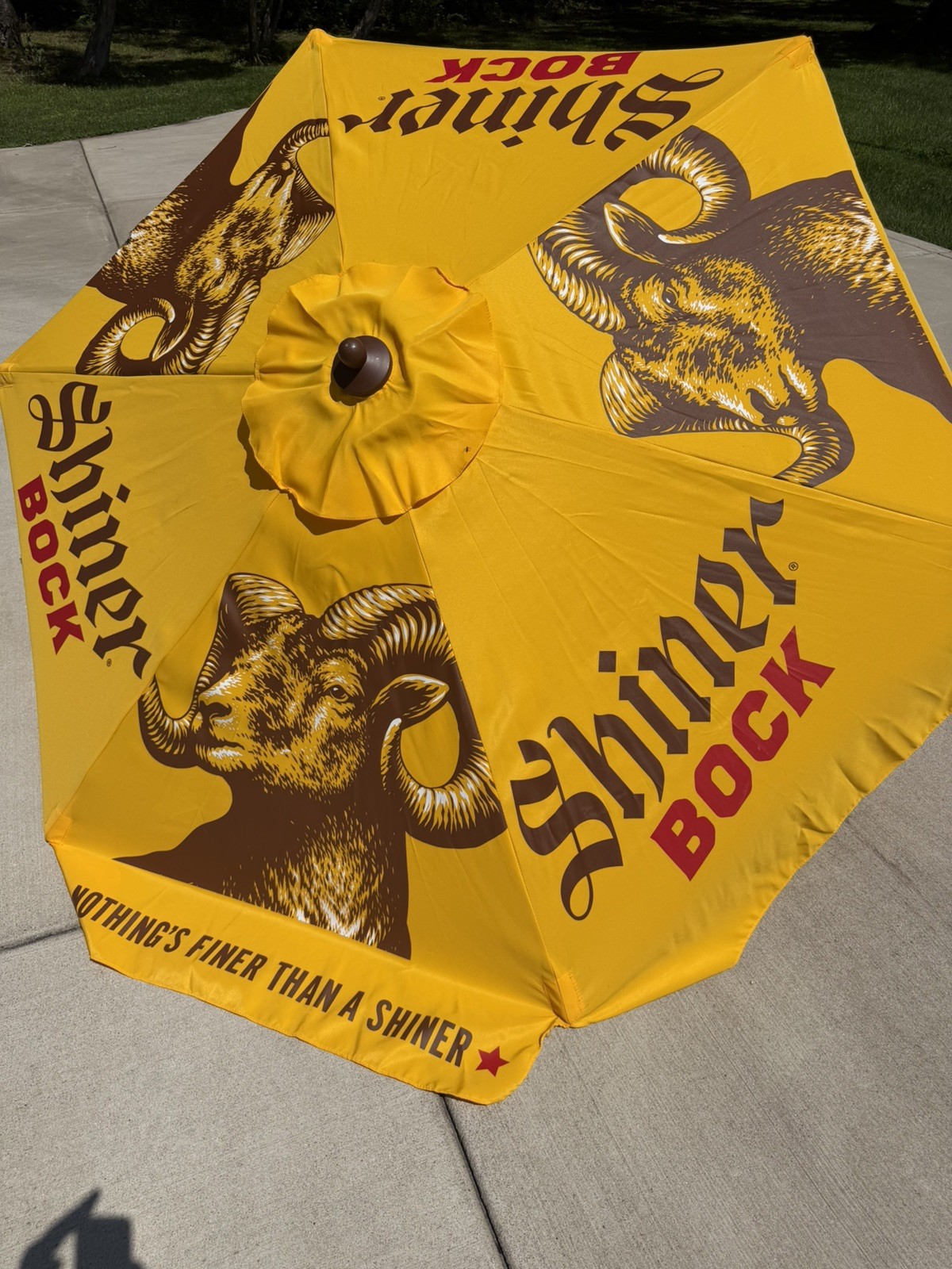 SHINER BOCK Beer Patio Umbrella Large Beach Tilt Commercial Used 1 Weekend