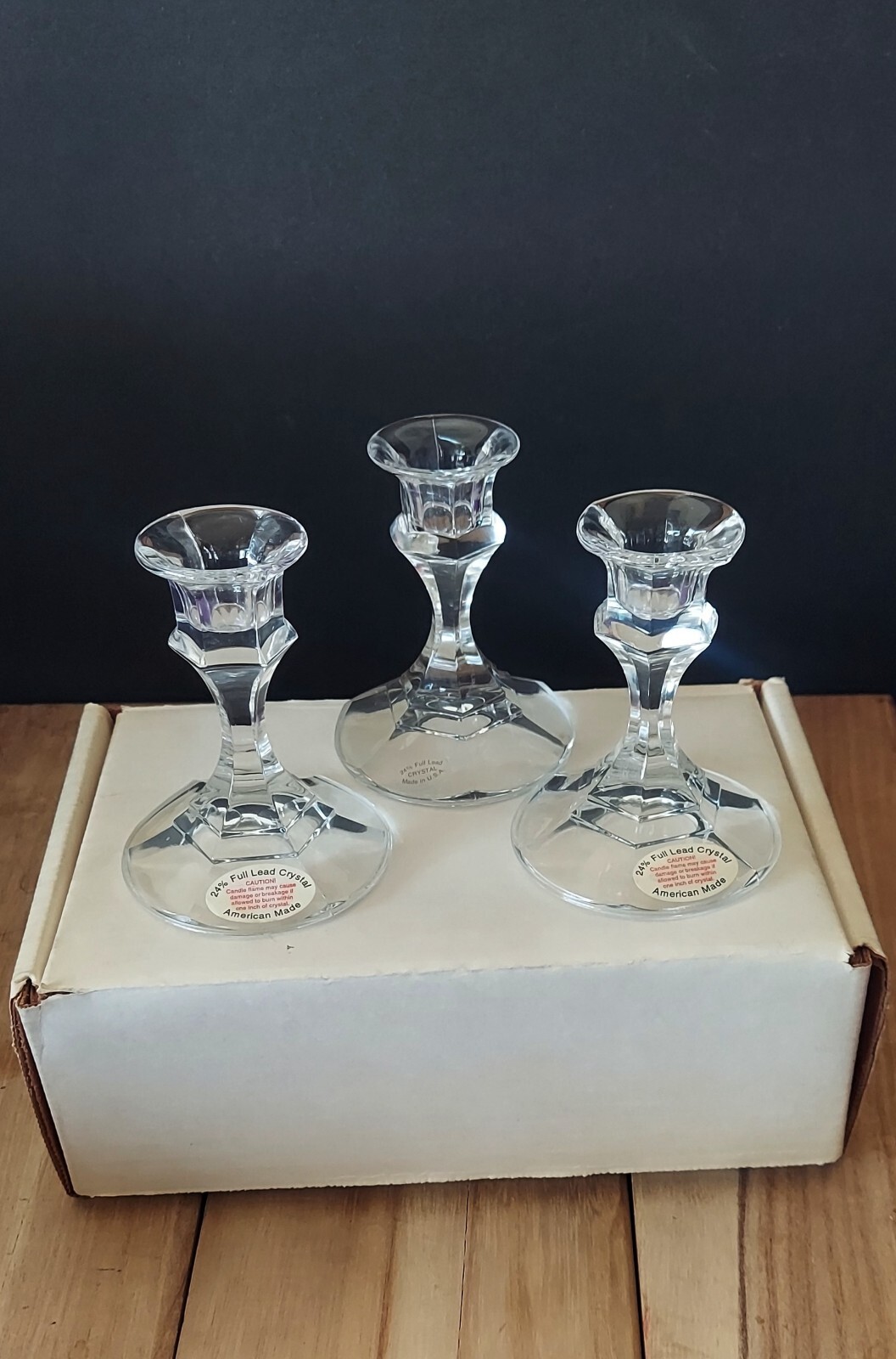 24% Lead Crystal Candle Holders 4.25” inches Tall Clear Made In USA 24% Lead Crystal Candle Holders 4.25” inches Tall Clear Made In USA