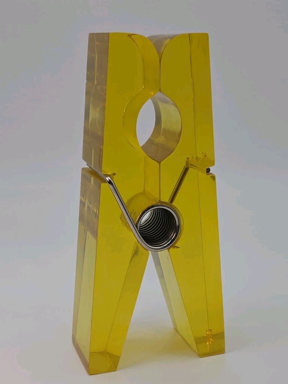 70s Pop Art Oversized Lucite Clothes Pin Yellow Retro Paper Clip RARE 8” Vintage