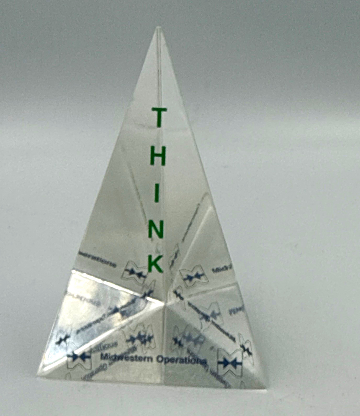 Vintage IBM THINK Acrylic Pyramid Award Paperweight Midwestern Operations 6.25