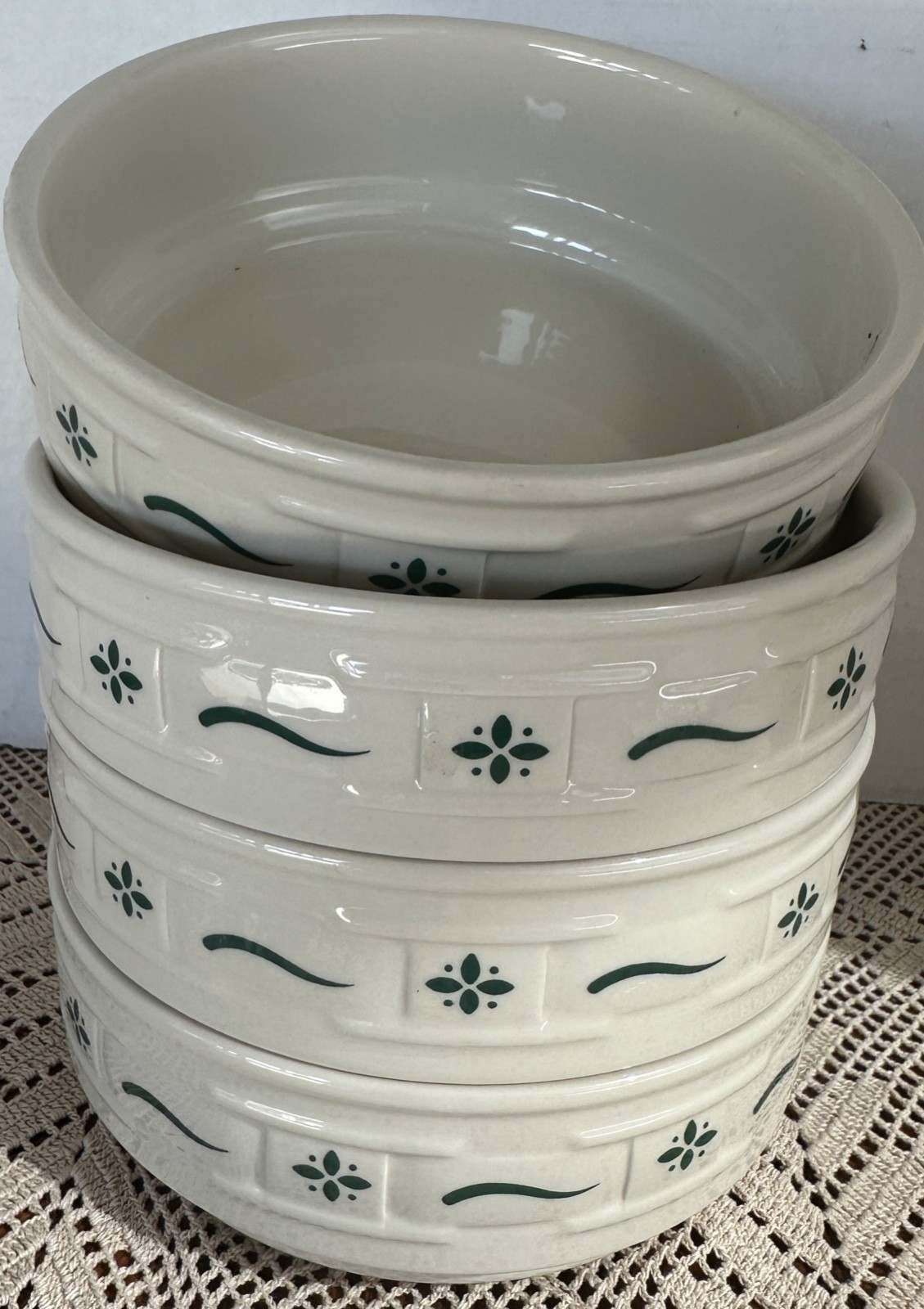 Longaberger Green Pottery Soup/Cereal Bowl (4)
