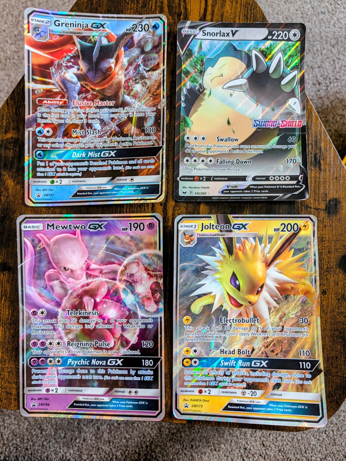 Pokemon Cards Jumbo Oversized Bundle Mewtwo Greninja Jolteon GX Snorlax V Holo