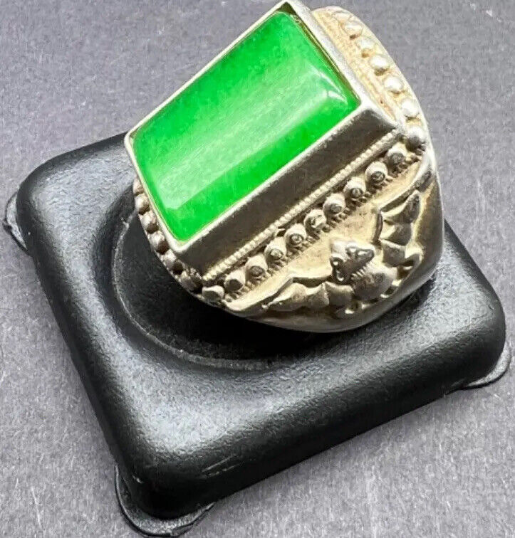 South East Asian Art  Old Tibetan Vintage Sliver Plated With Natural Stone Ring
