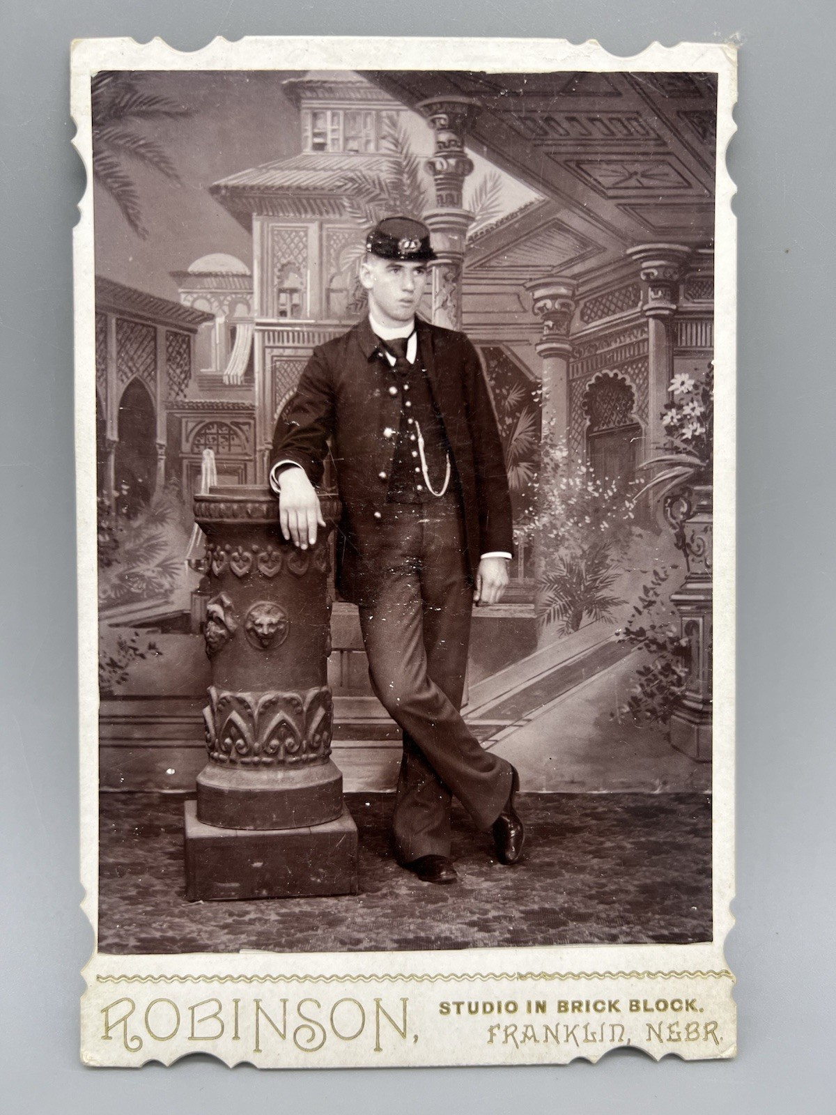 Antique Railroad Conductor Cabinet Card Franklin Nebraska Robinson Studio