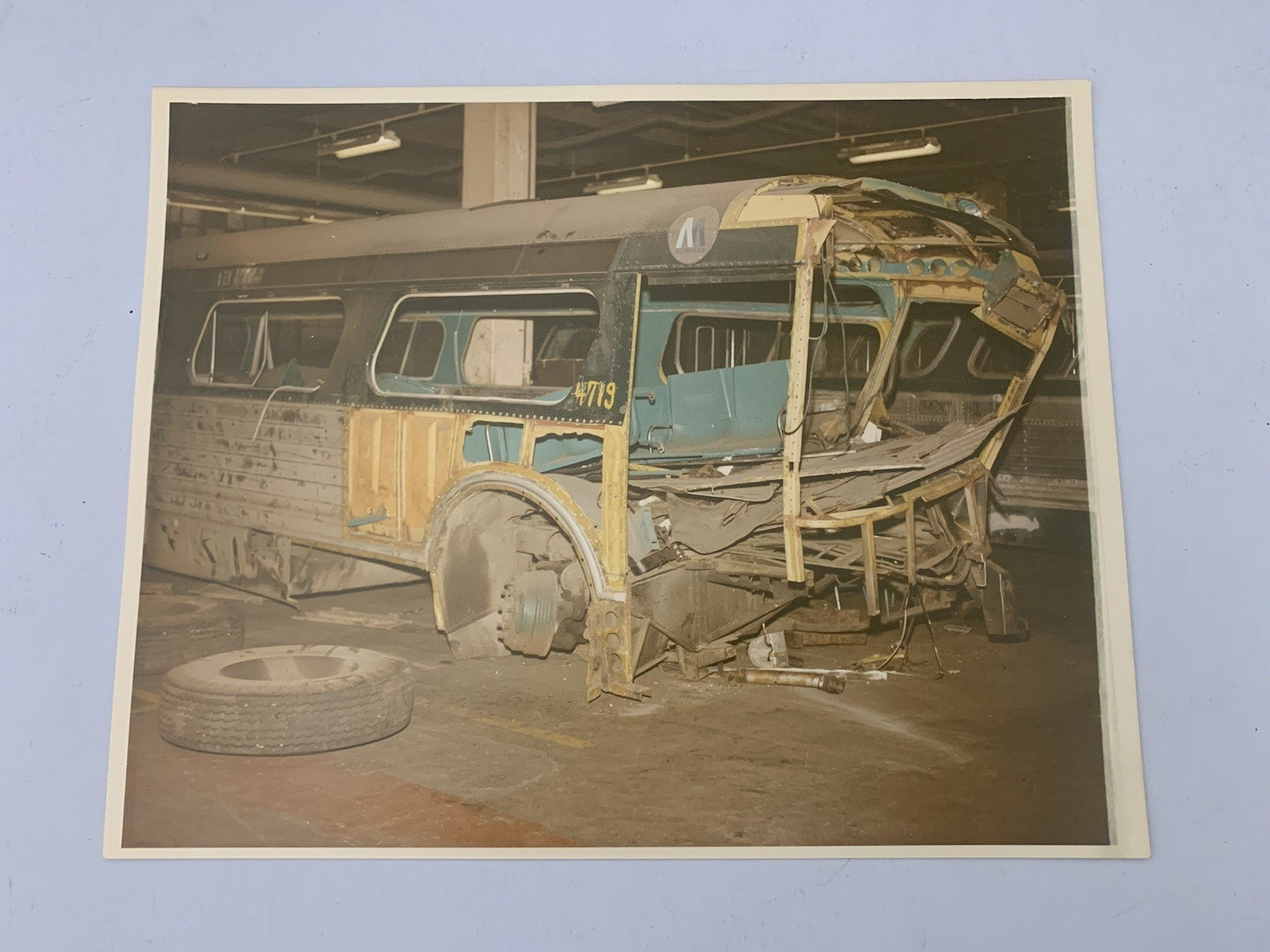8X10 NYC SURFACE TRANSIT DEMOLISHED BUS #4719 GARAGE DEPOT VINTAGE COLLECTIBLE