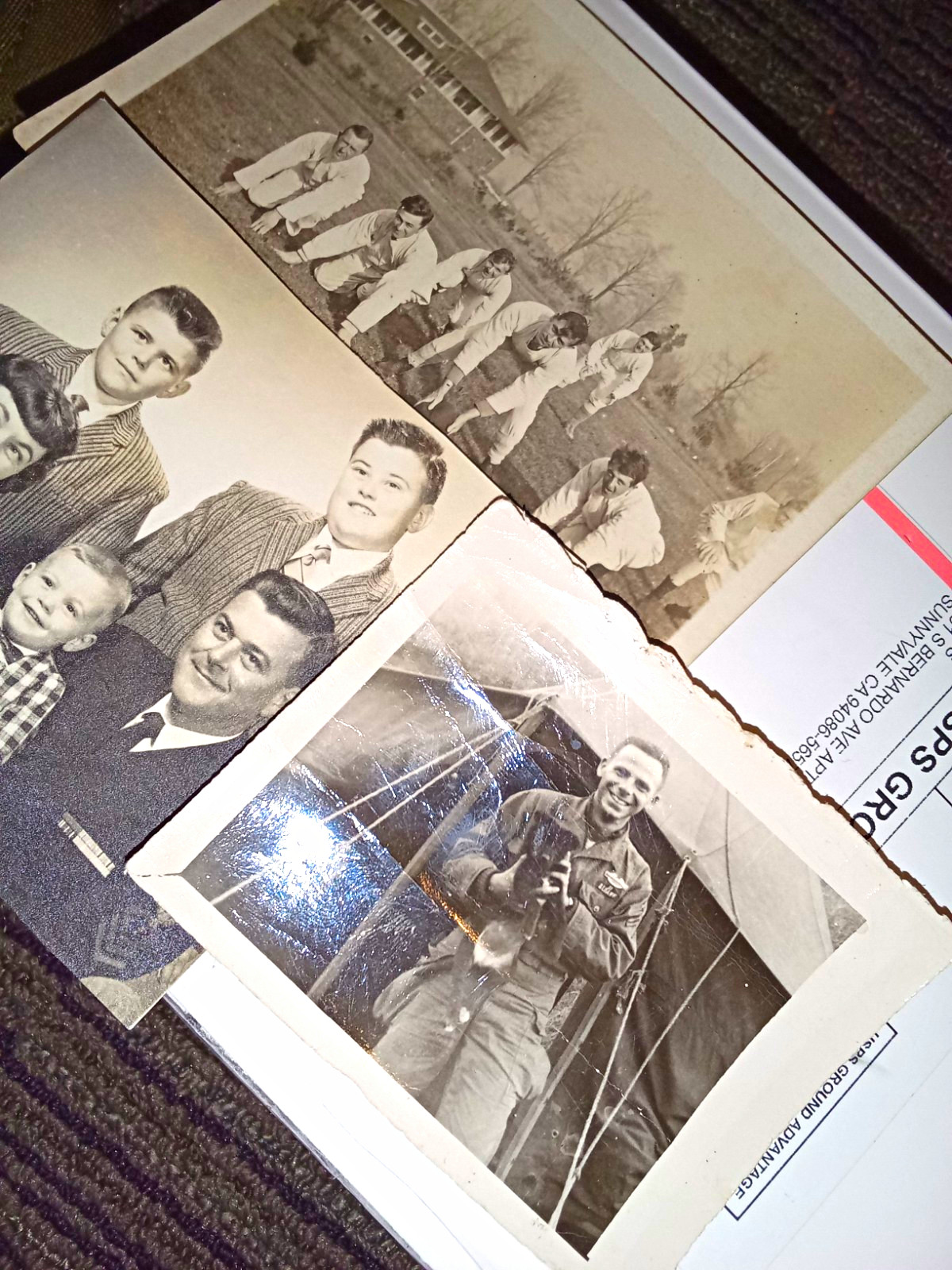 Vtg Lot 3 Black & White Paper Photos Family Portrait Football Men ~ millitary 