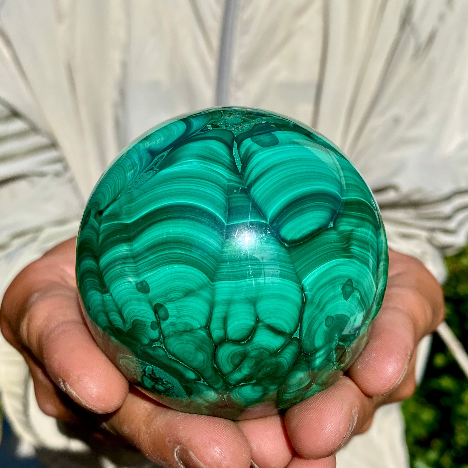 1.49LB Rare Natural Malachite quartz hand Carved sphere Crystal Healing