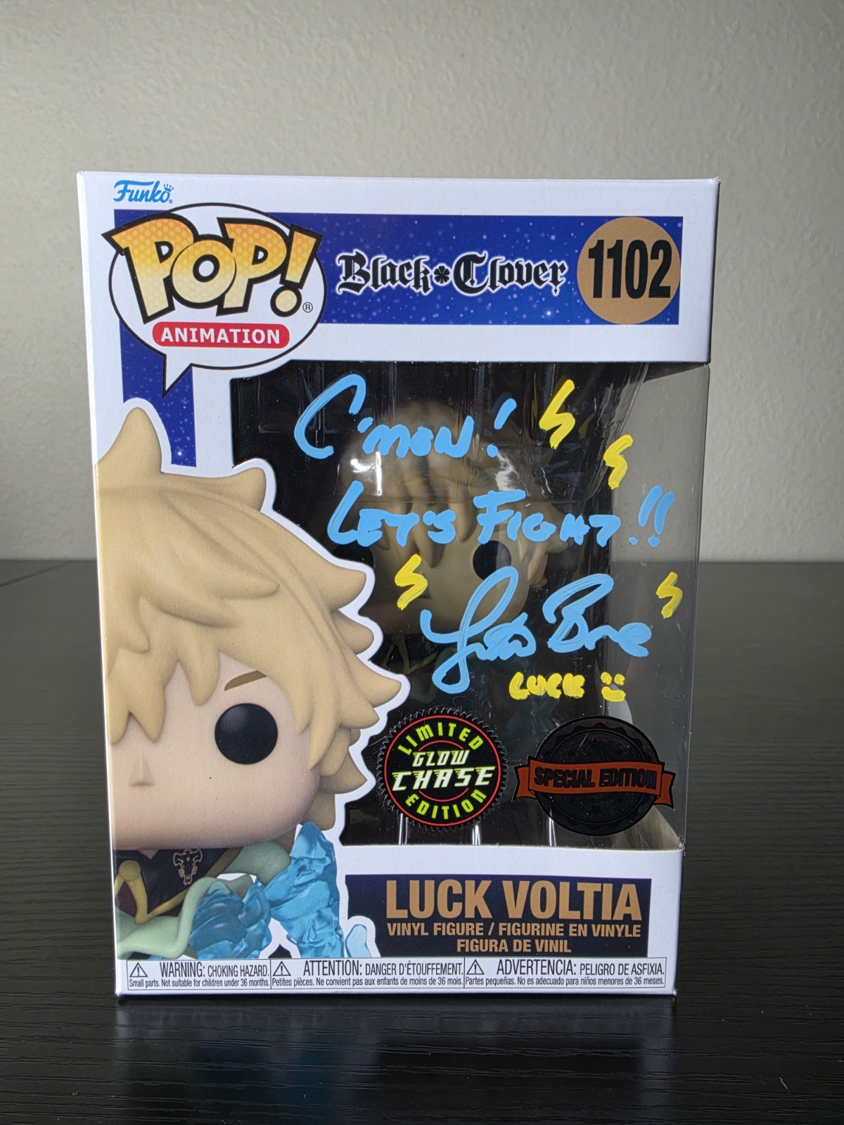 Funko Pop Black Clover: Luck Voltia Glow Chase #1102 Signed Justin Briner W/JSA