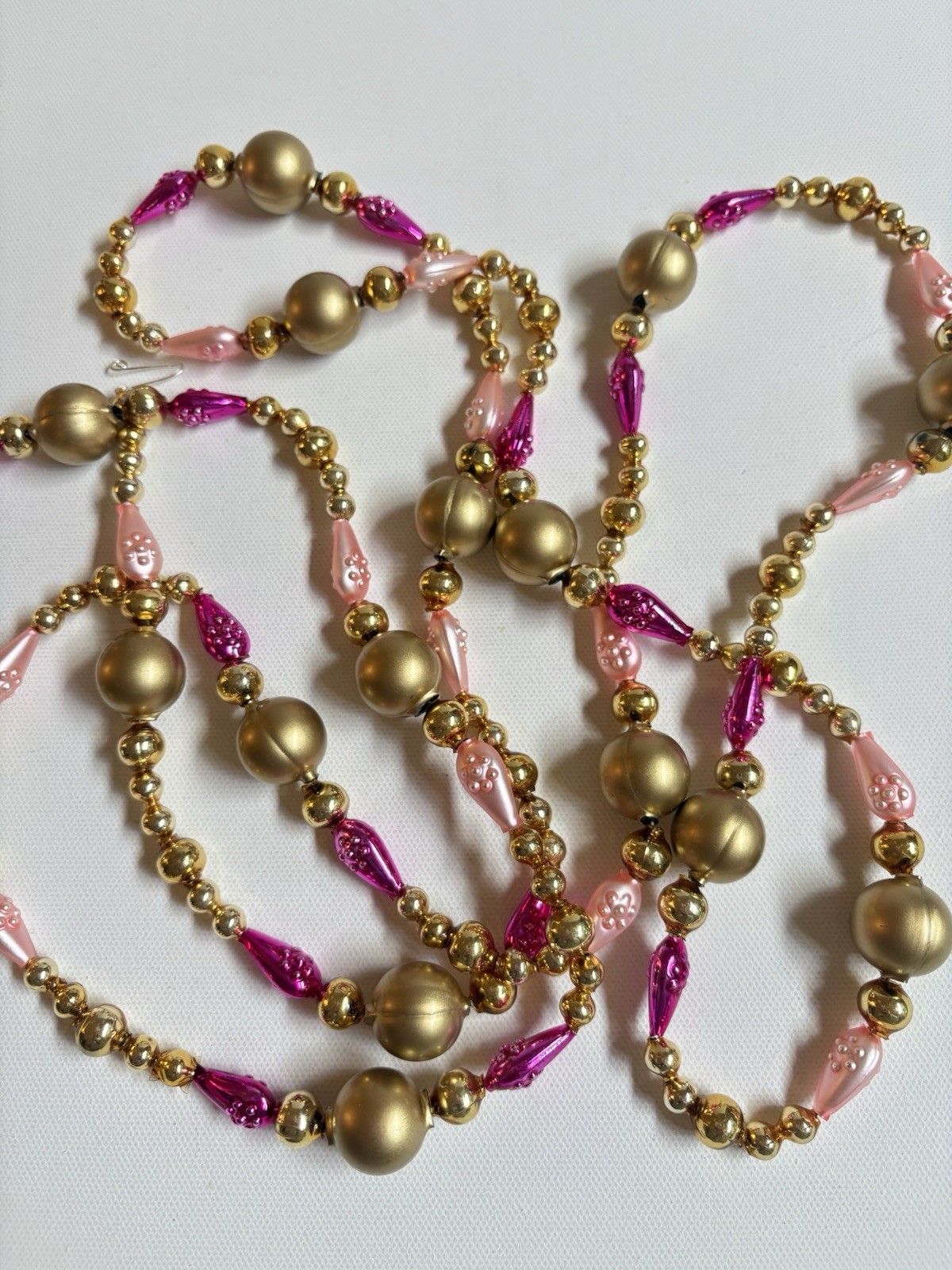 GORGEOUS Vintage Mercury Glass Bead Garland W Shaped Czech Beads 84” (515)