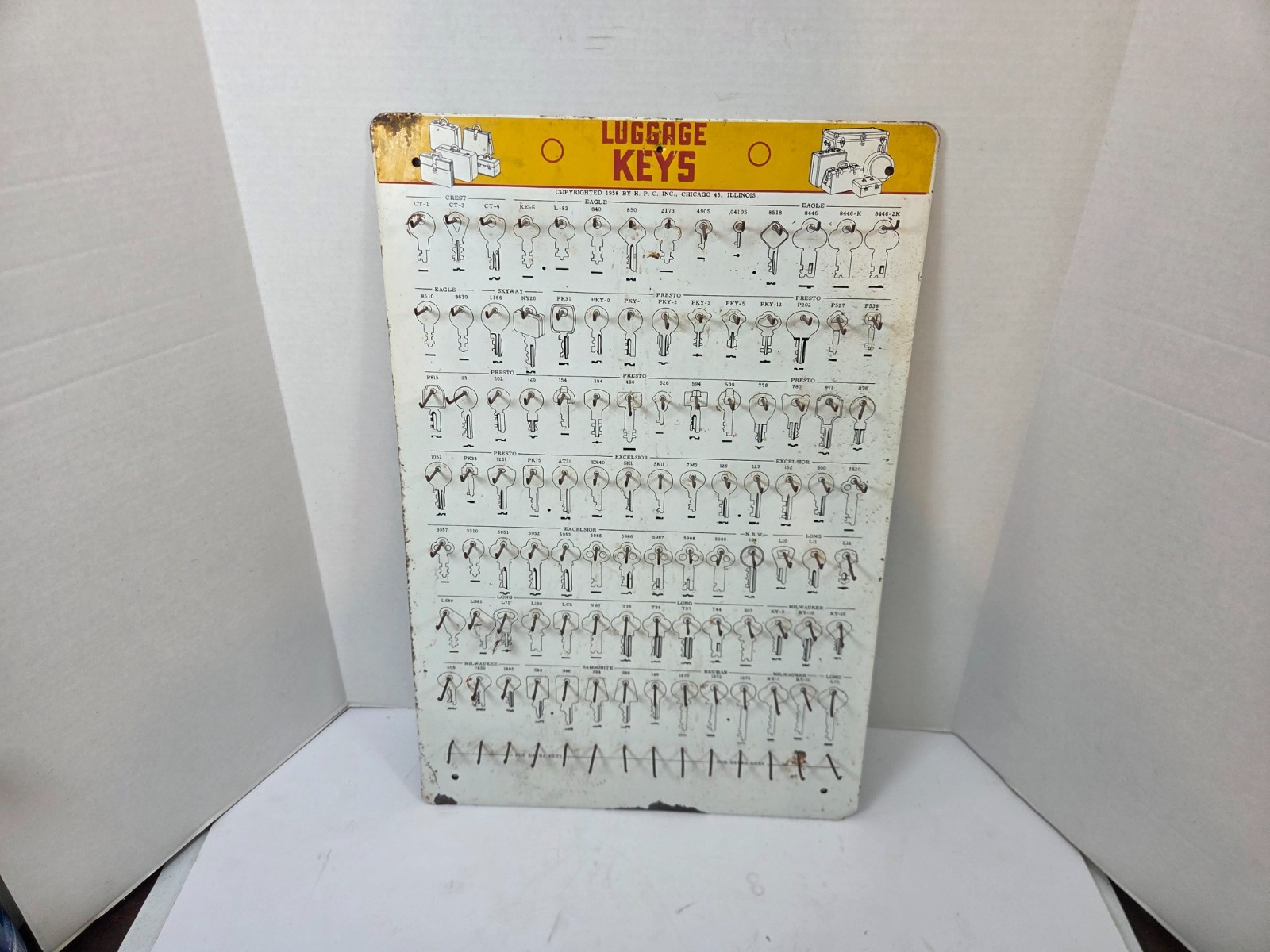 Antique H.P.C HPC Luggage Keys hanging wall rack 23 x 15 1/2\