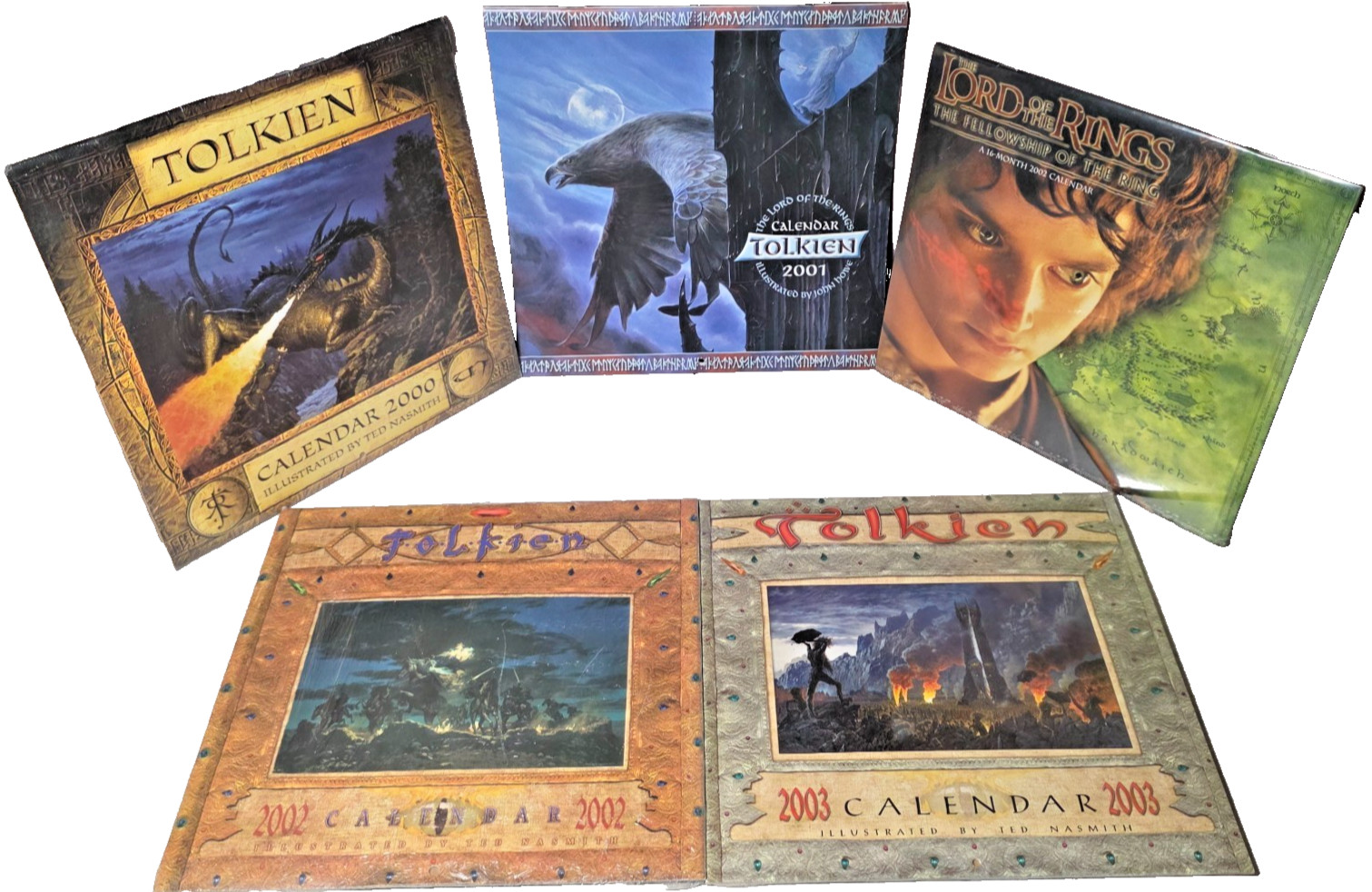 Vintage J.R.R. Tolkien 2000, 2001, 2002 (Two Version), and 2003 LOR Calendar Lot