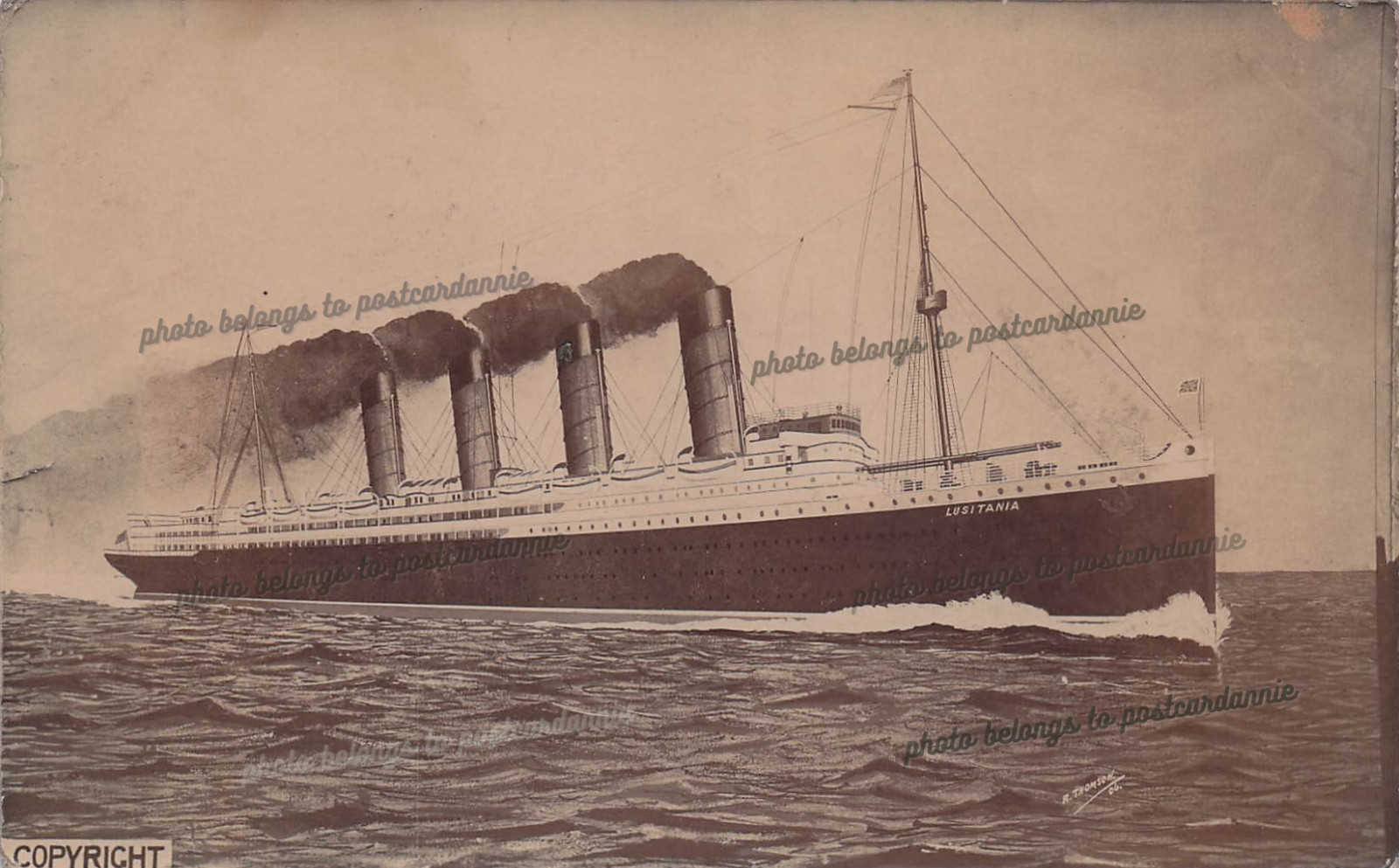 RPPC RMS Lusitania Cunard Line Maiden Voyage Photo DAMAGE 1906 Postcard H27