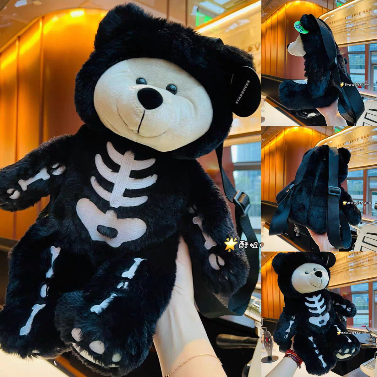 Starbucks Glow In The Dark Halloween Skeleton Bearista Bear Plush Backpack Bag
