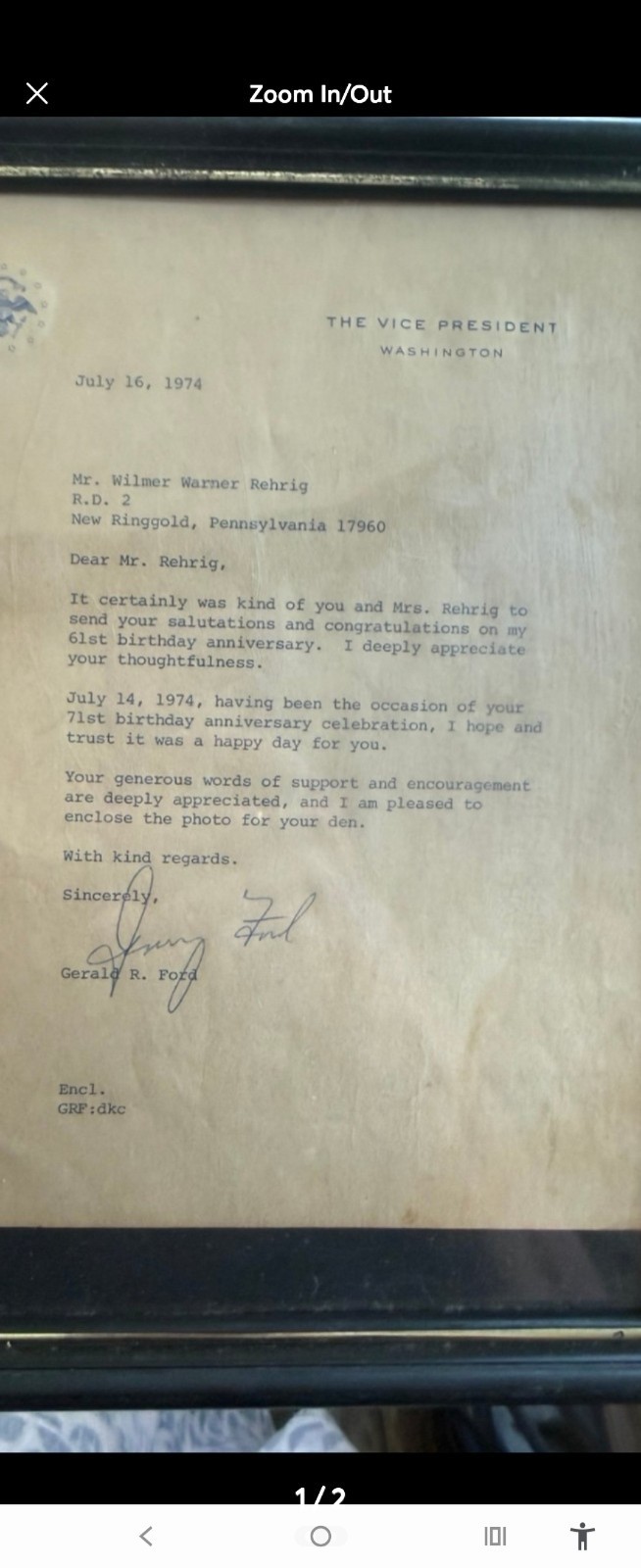 Gerald R. Ford Autographed Letter , Very Rare. President USA